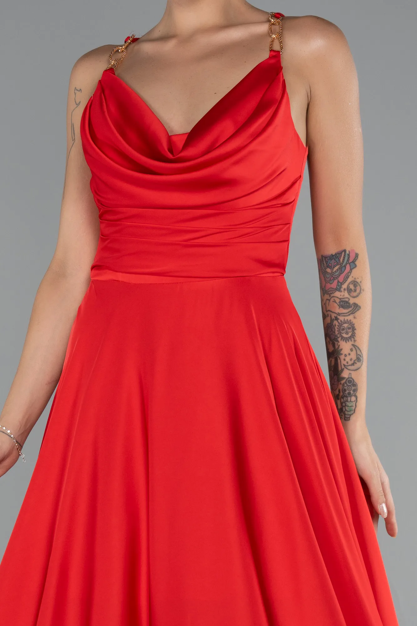 Red-Long Satin Prom Gown ABU5146