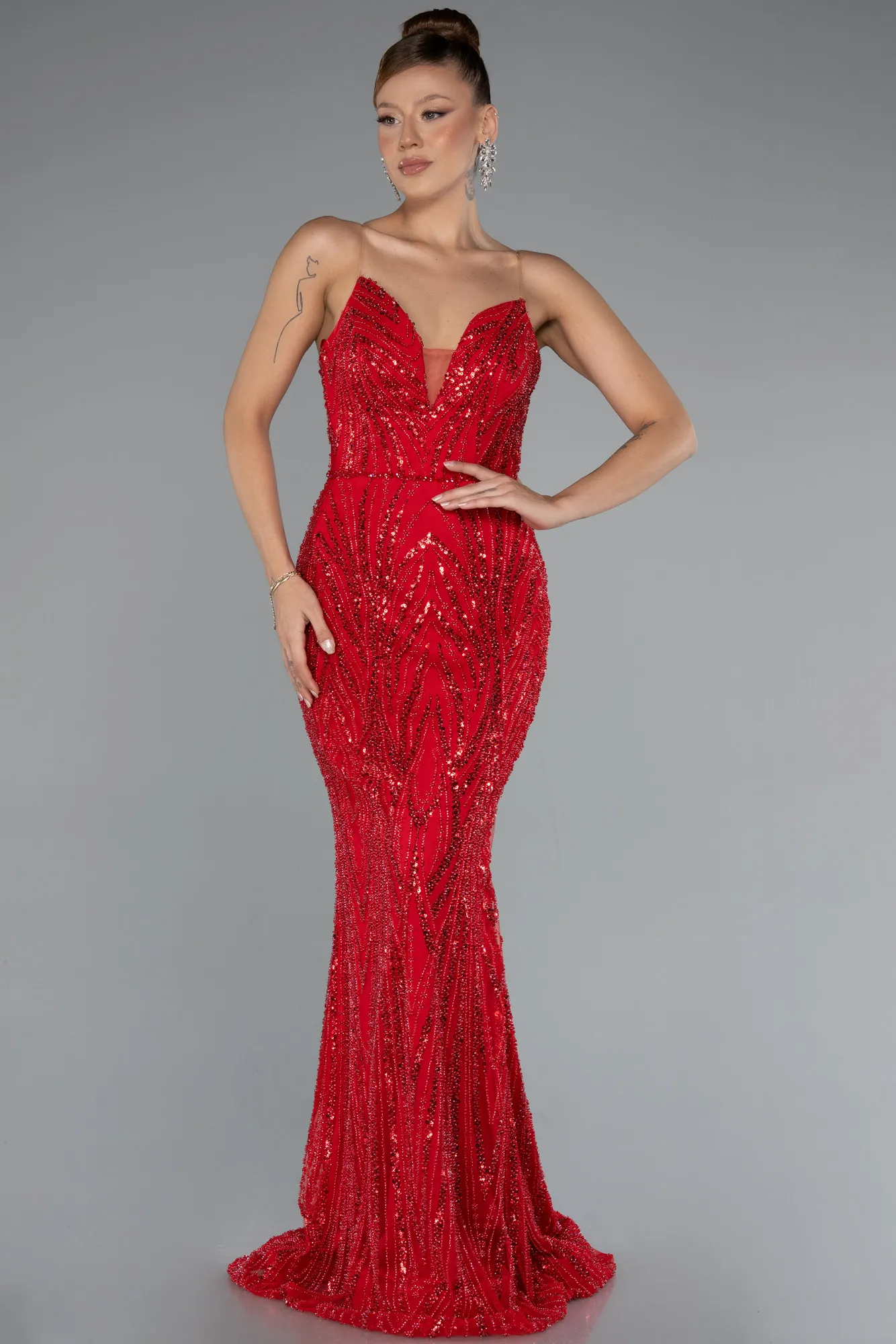 Red-Long Scaly Mermaid Prom Dress ABU5112
