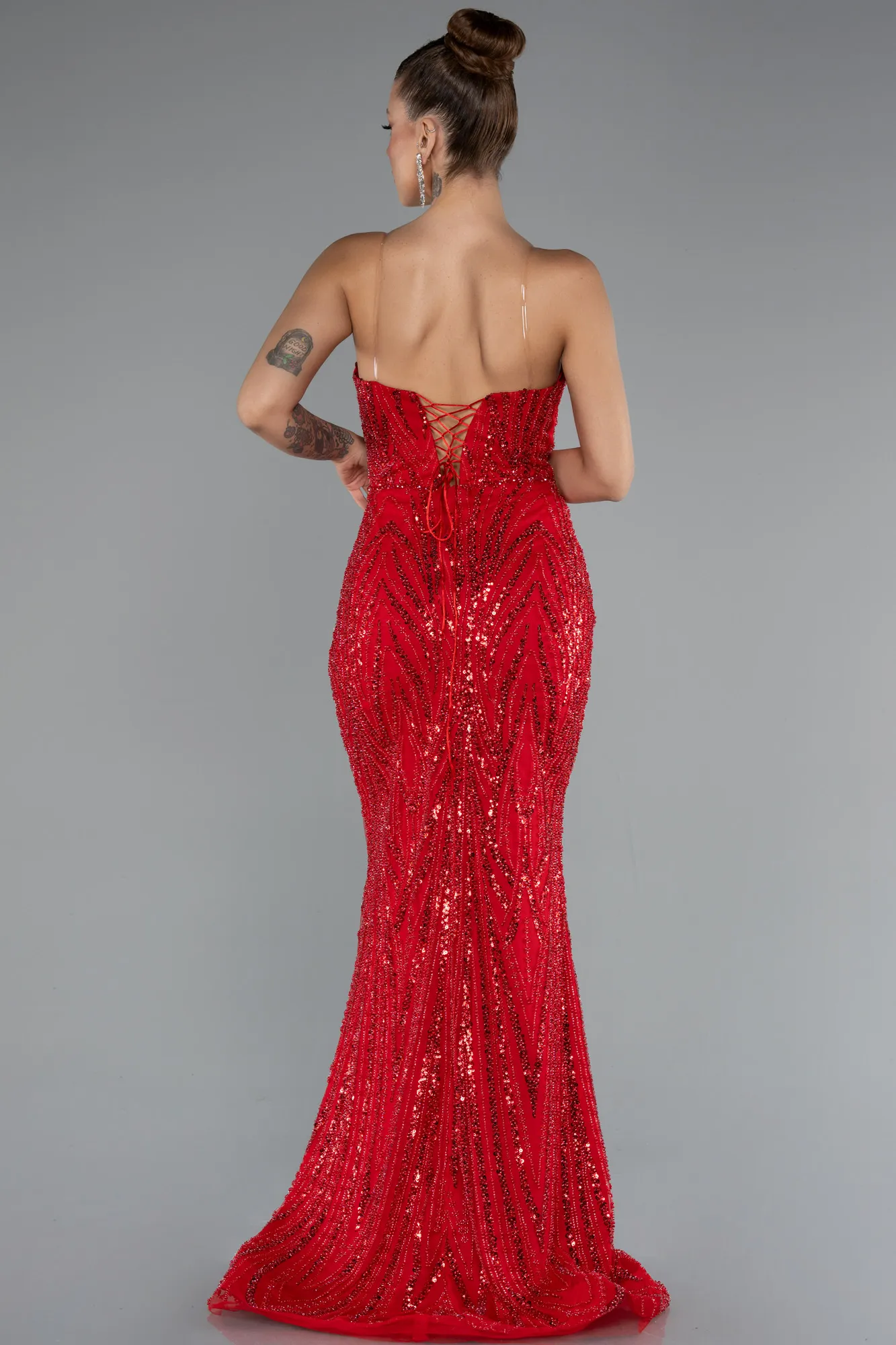 Red-Long Scaly Mermaid Prom Dress ABU5112