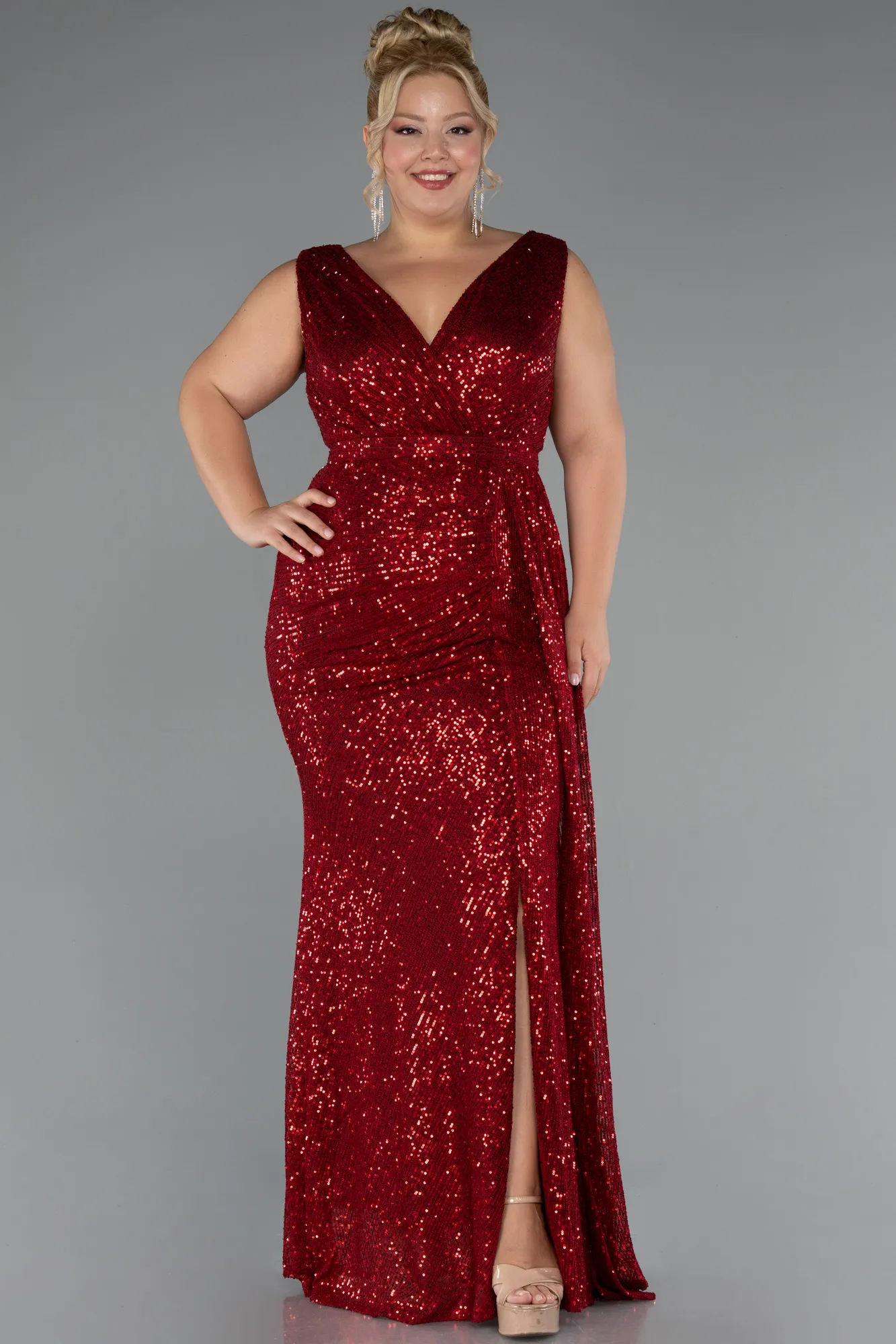 Red-Long Scaly Plus Size Evening Dress ABU3194