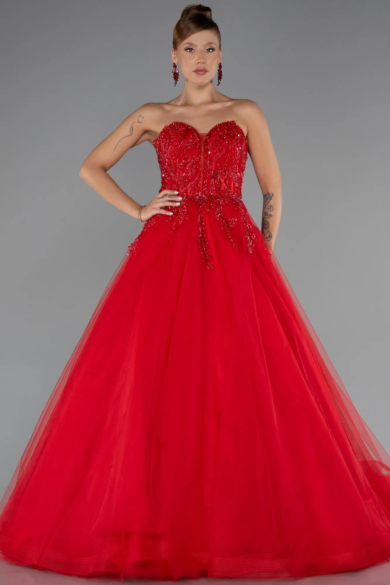 Red-Long Special Design Engagement Dress ABU5341