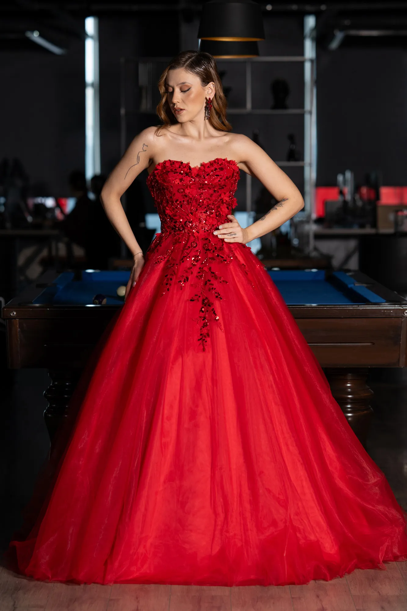 Red-Long Special Design Engagement Dress ABU5460