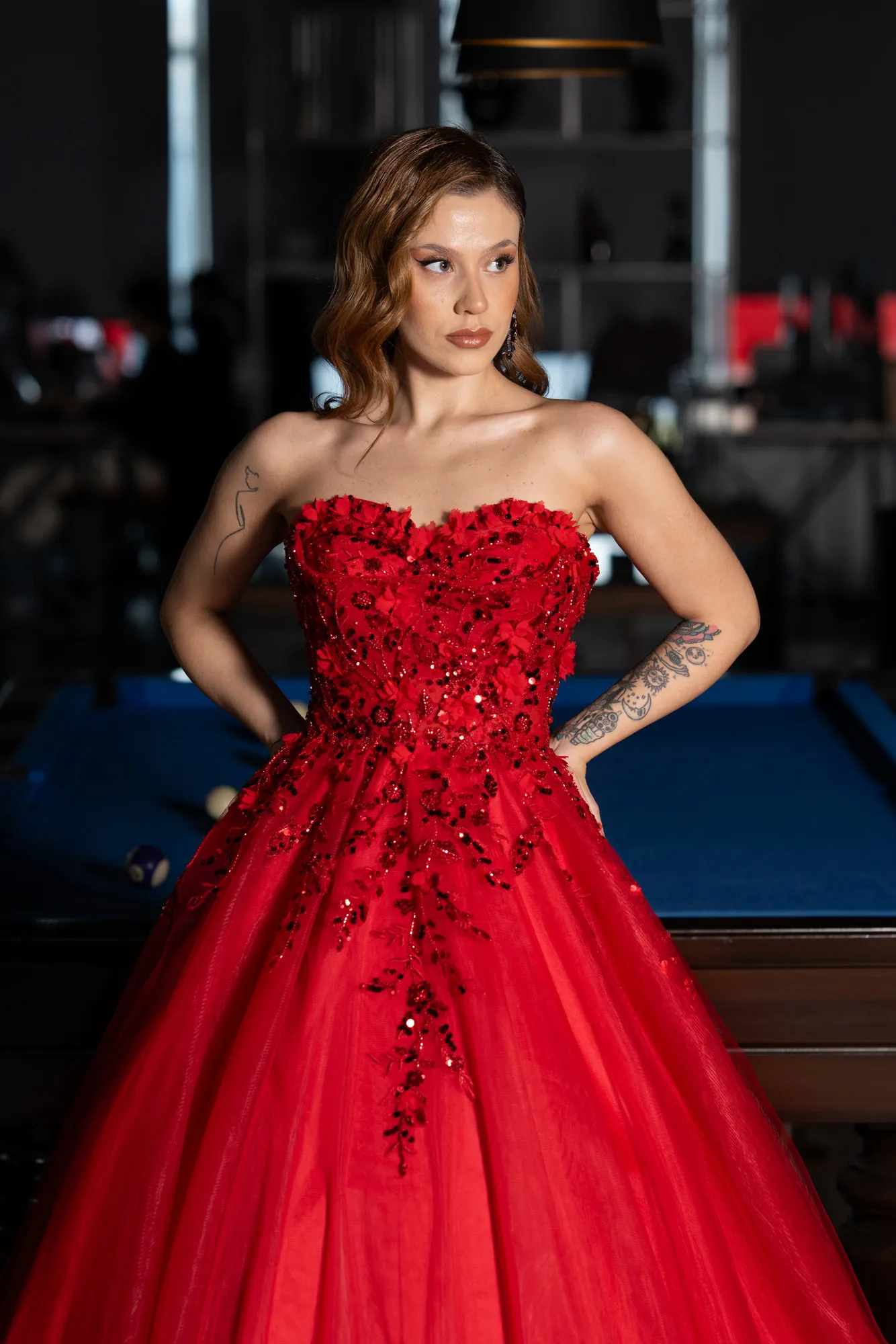 Red-Long Special Design Engagement Dress ABU5460