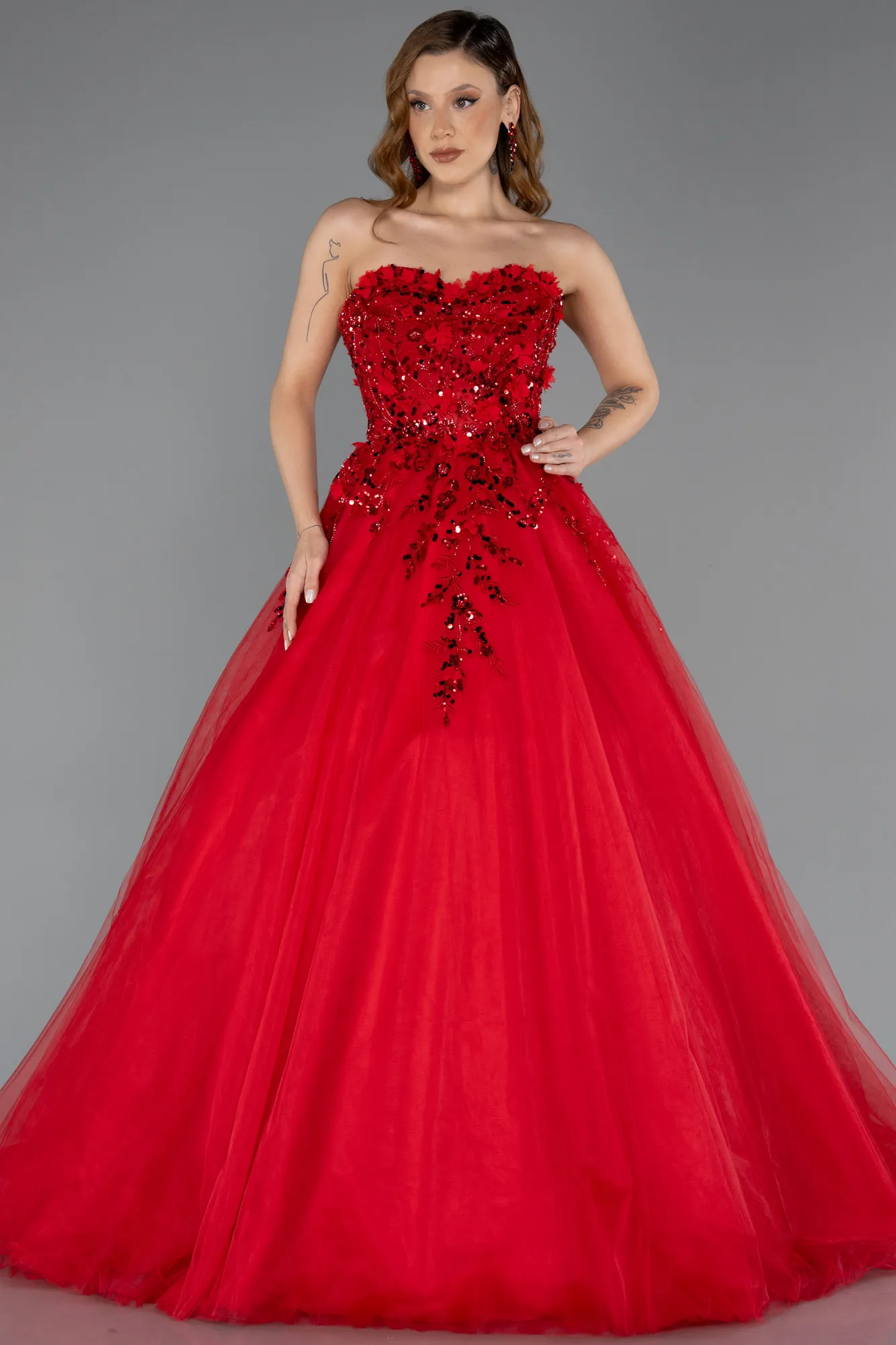 Red-Long Special Design Engagement Dress ABU5460