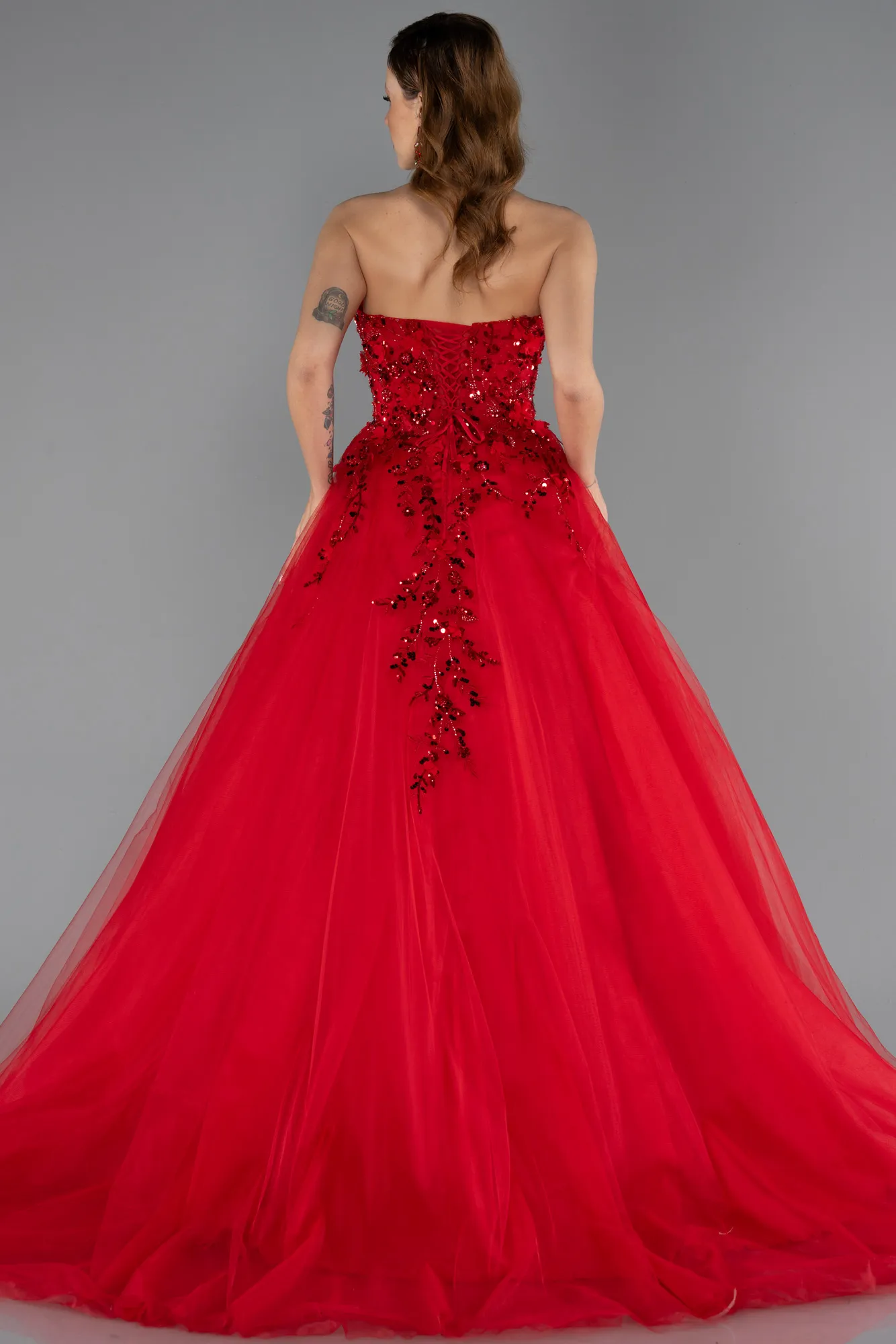 Red-Long Special Design Engagement Dress ABU5460