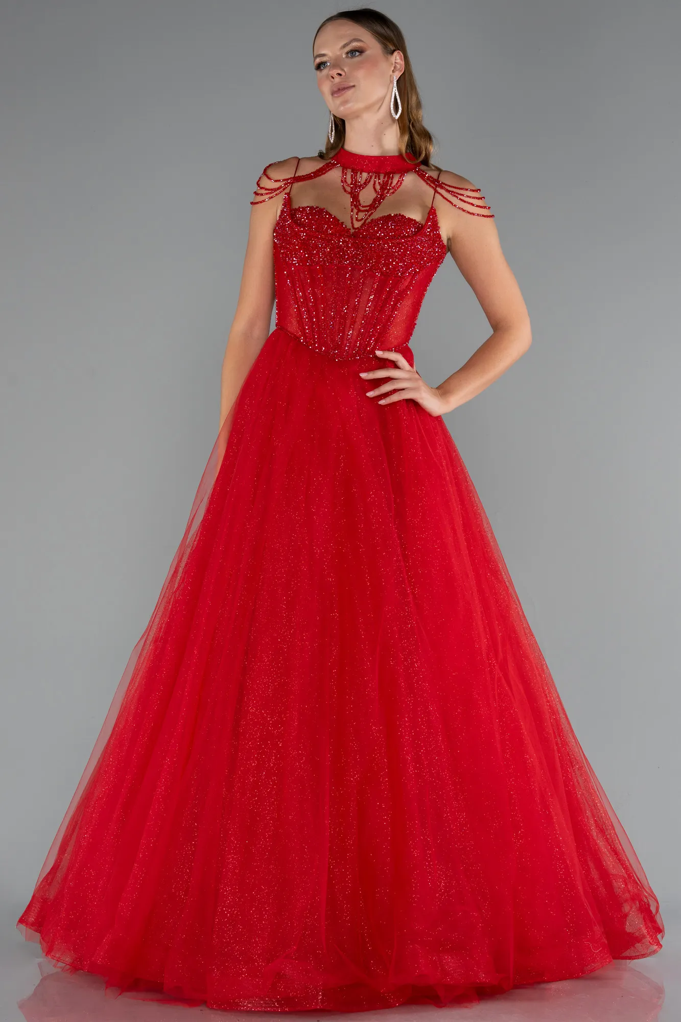 Red-Long Special Design Engagement Dress ABU5583