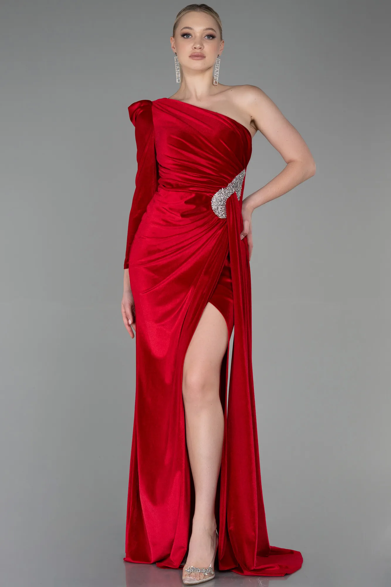 Red-Long Velvet Evening Dress ABU2655