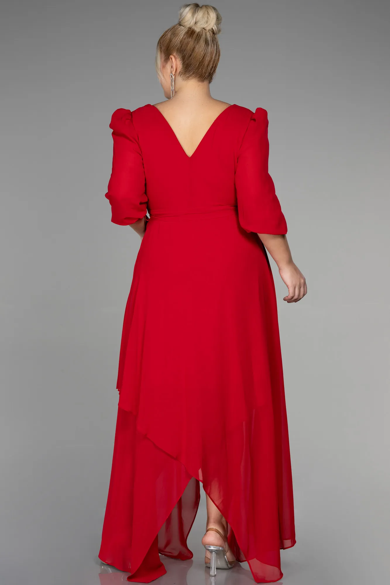 Red-Midi Chiffon Oversized Evening Dress ABK1083