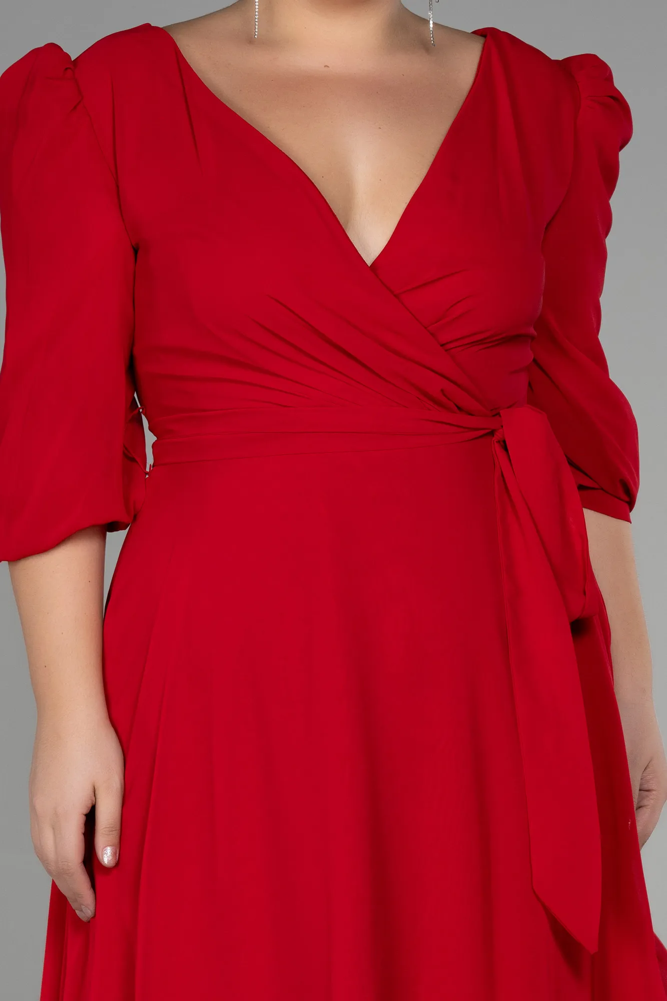 Red-Midi Chiffon Oversized Evening Dress ABK1083