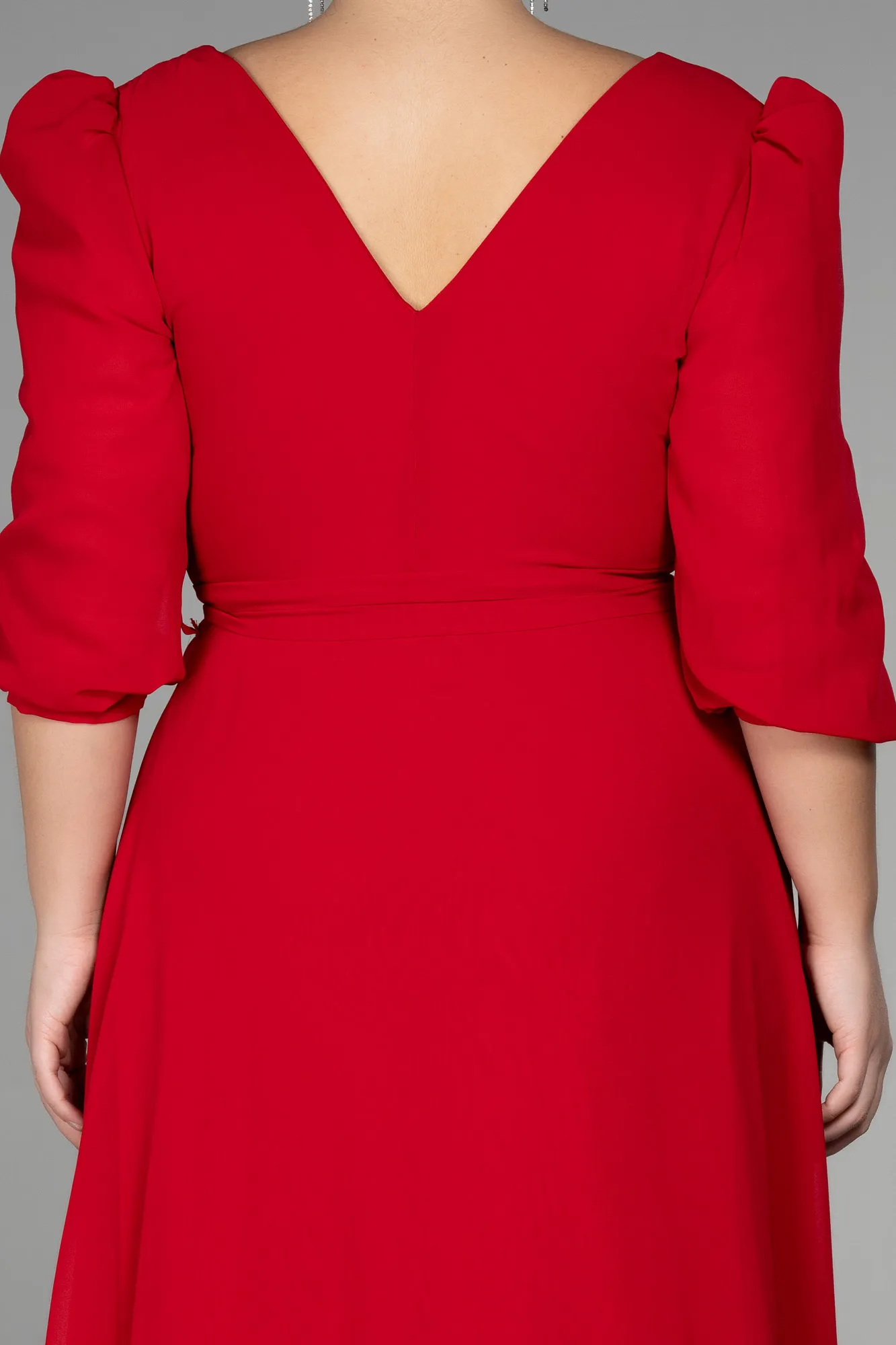 Red-Midi Chiffon Oversized Evening Dress ABK1083