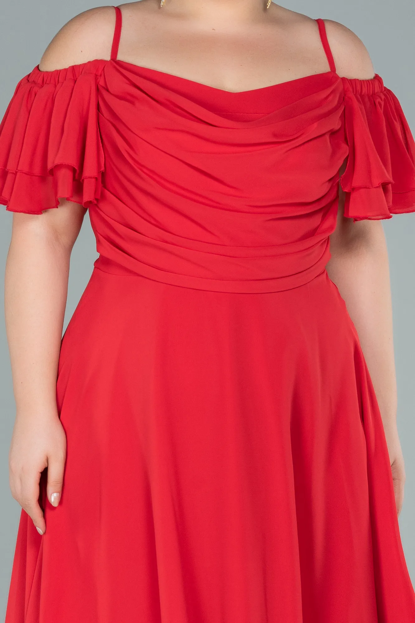Red-Midi Chiffon Plus Size Evening Dress ABK1475