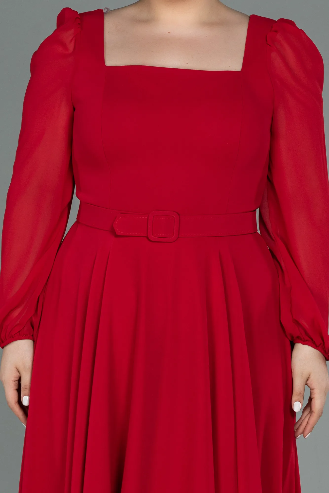 Red-Midi Chiffon Plus Size Evening Dress ABK1753