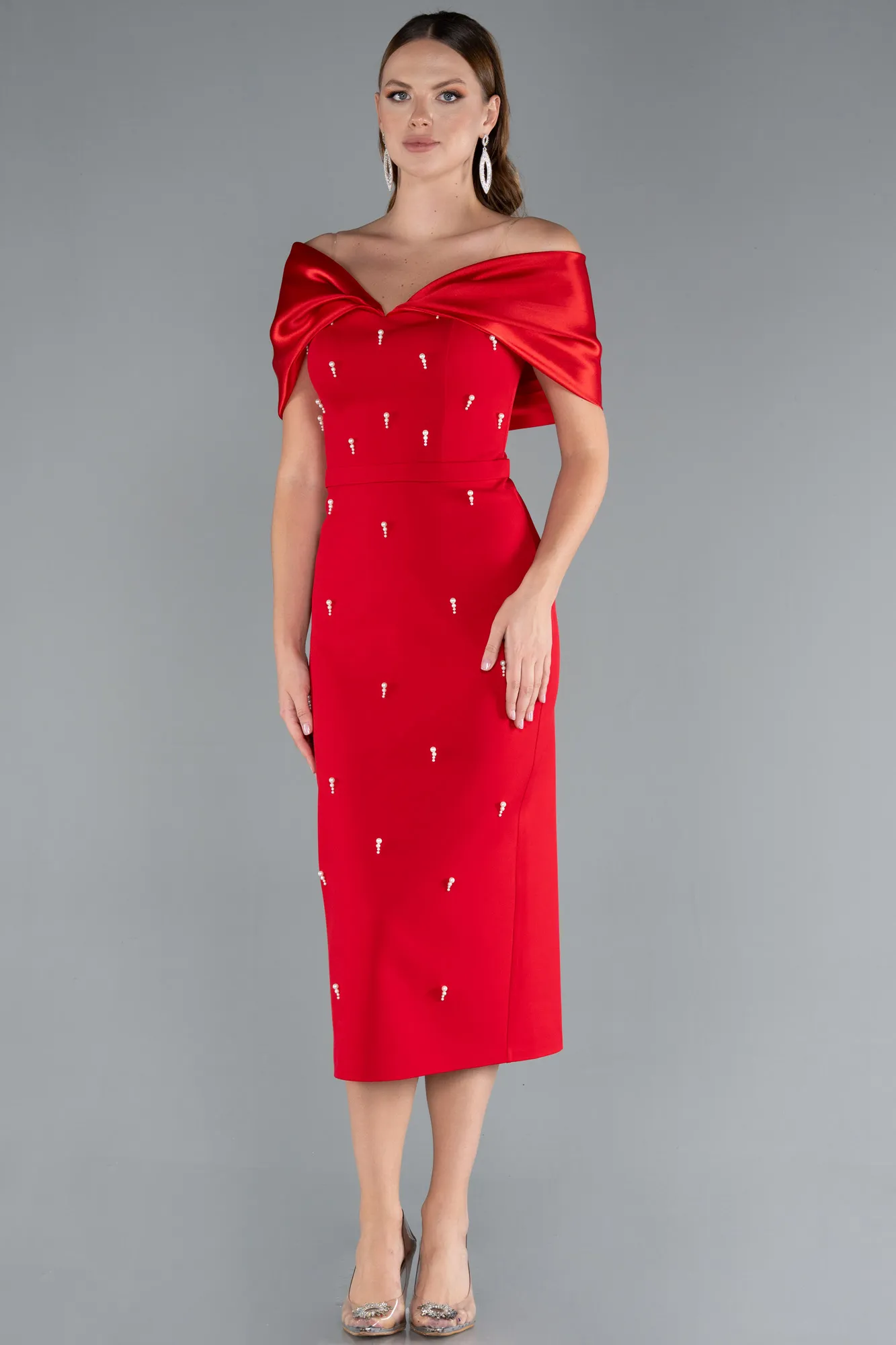 Red-Midi Cocktail Dress ABK2279