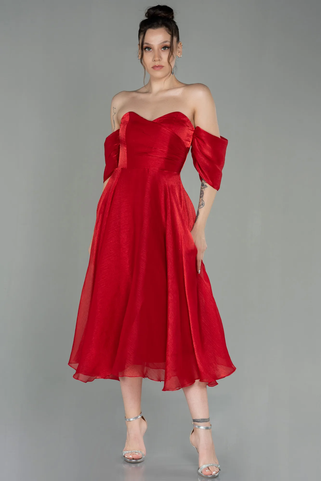Red-Midi Evening Dress ABK1850