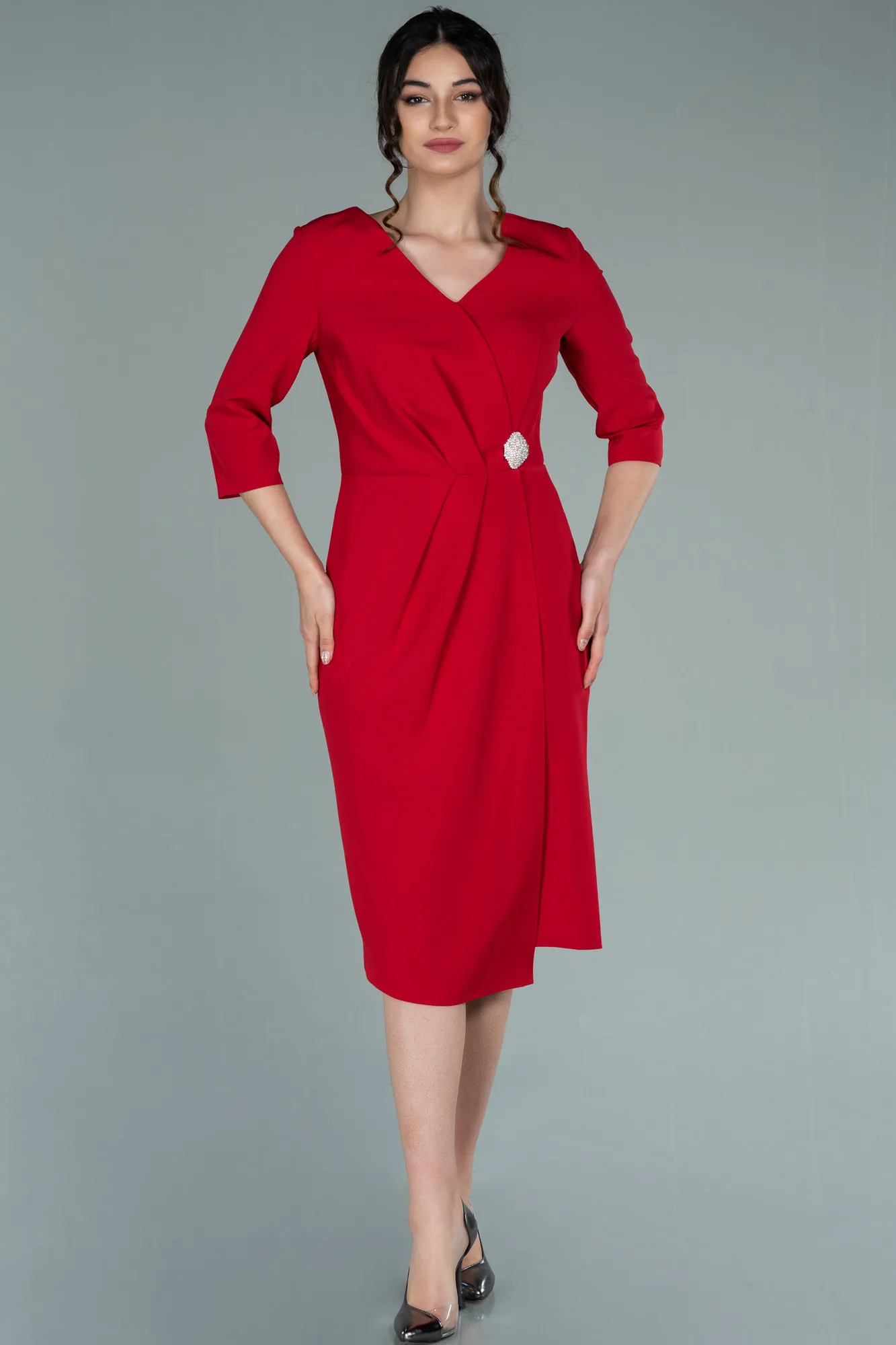 Red-Midi Invitation Dress ABK1354