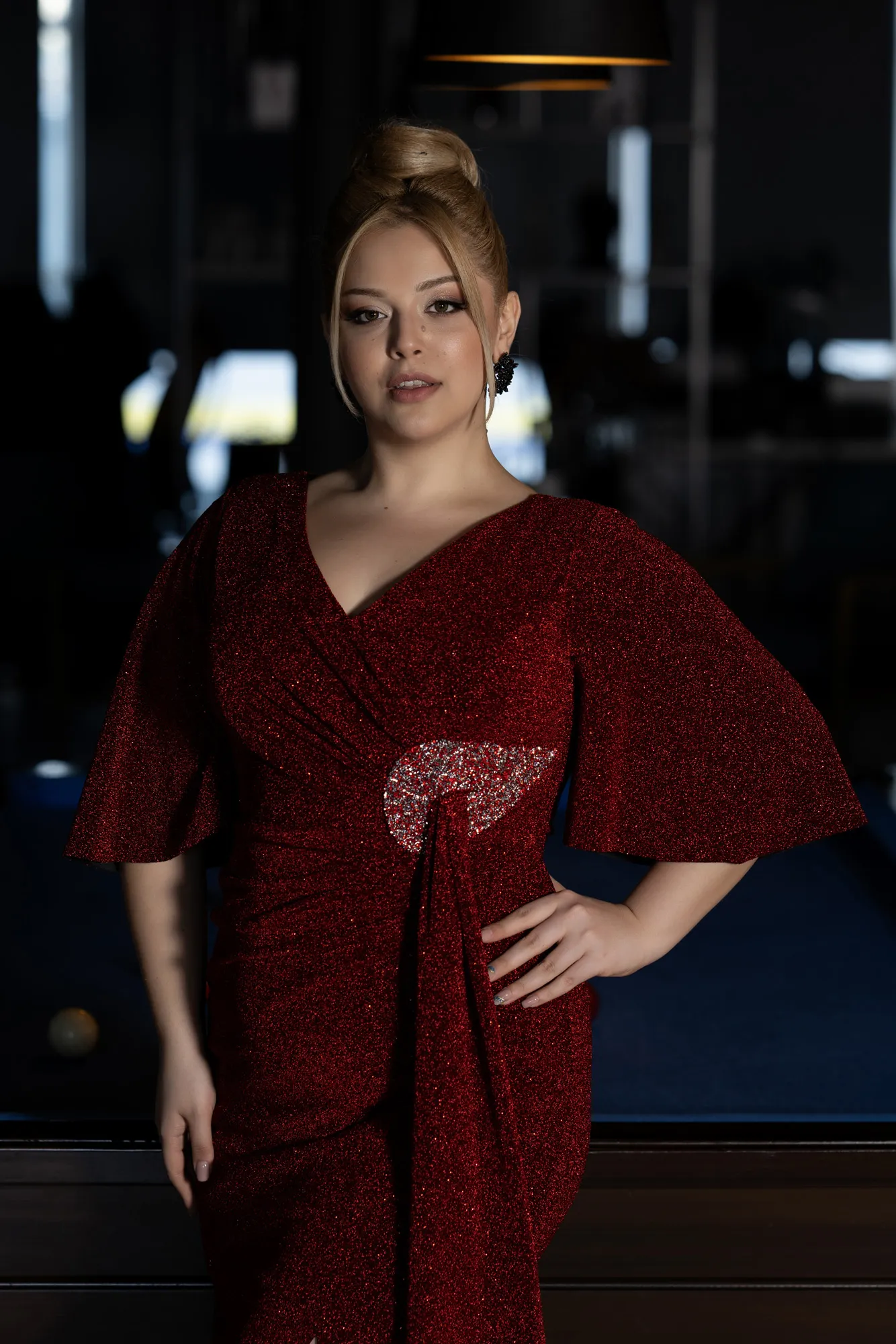 Red-Midi Oversized Evening Dress ABK1625