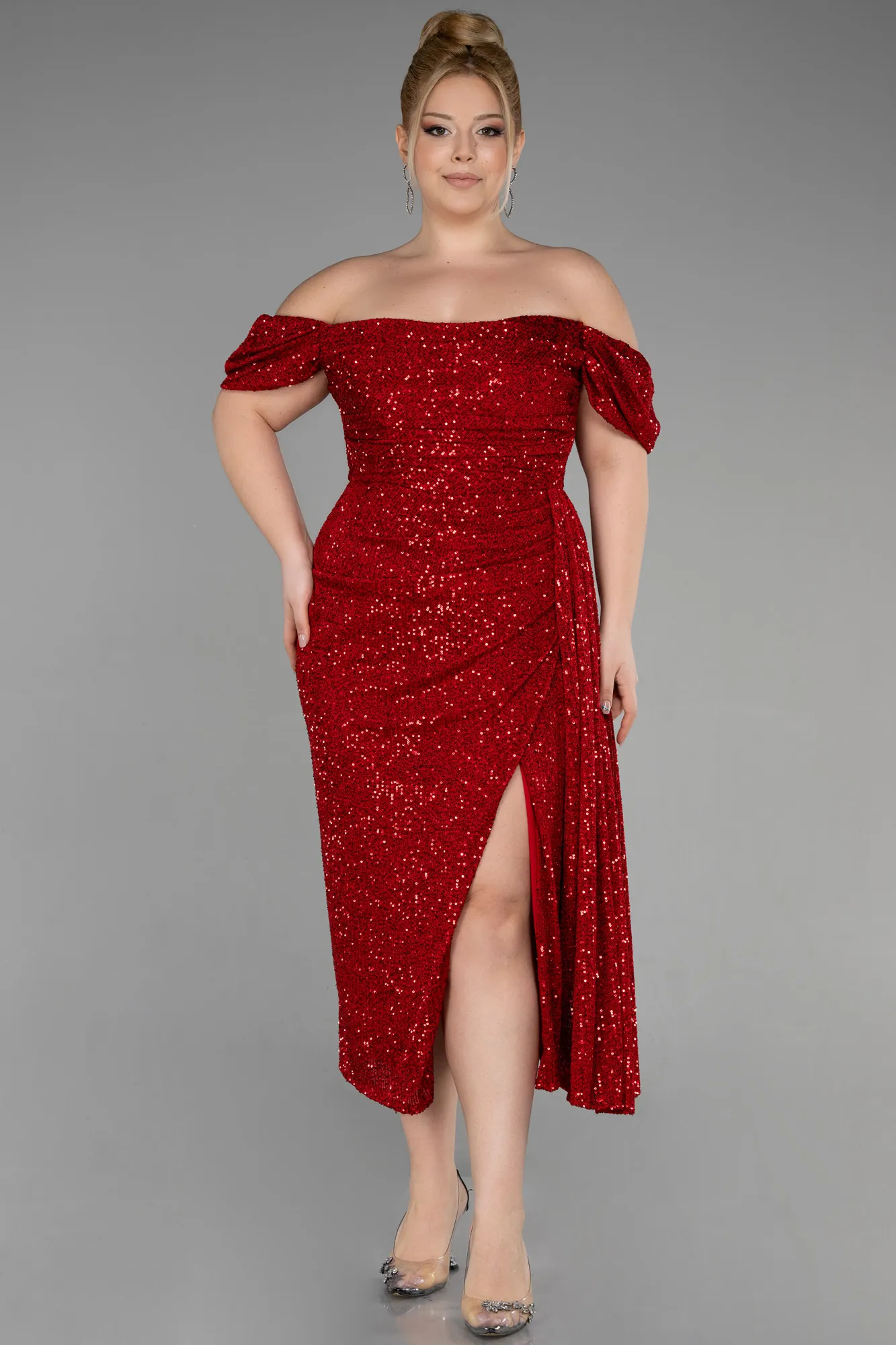 Red-Midi Plus Size Cocktail Dress ABK1941