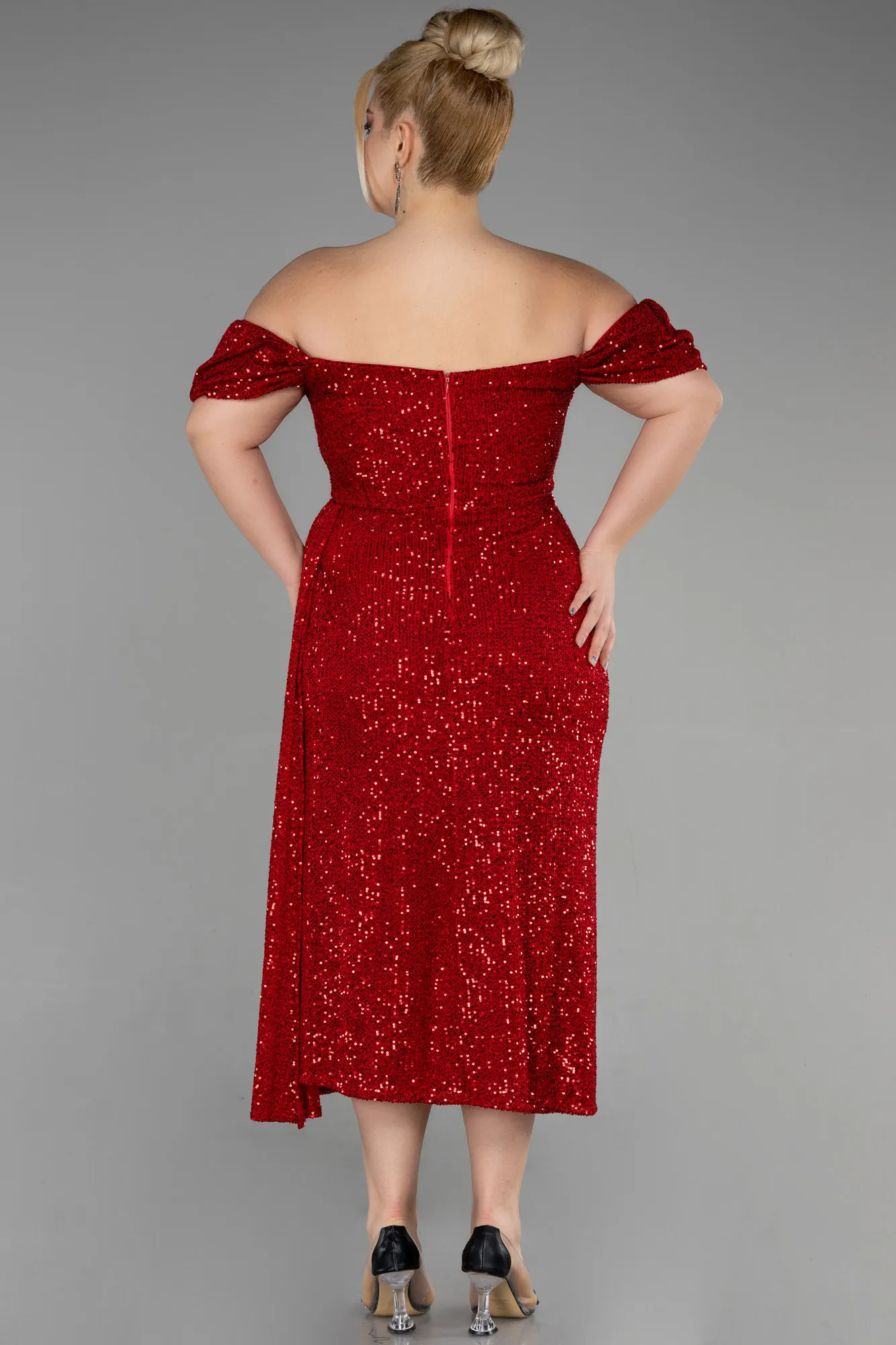Red-Midi Plus Size Cocktail Dress ABK1941