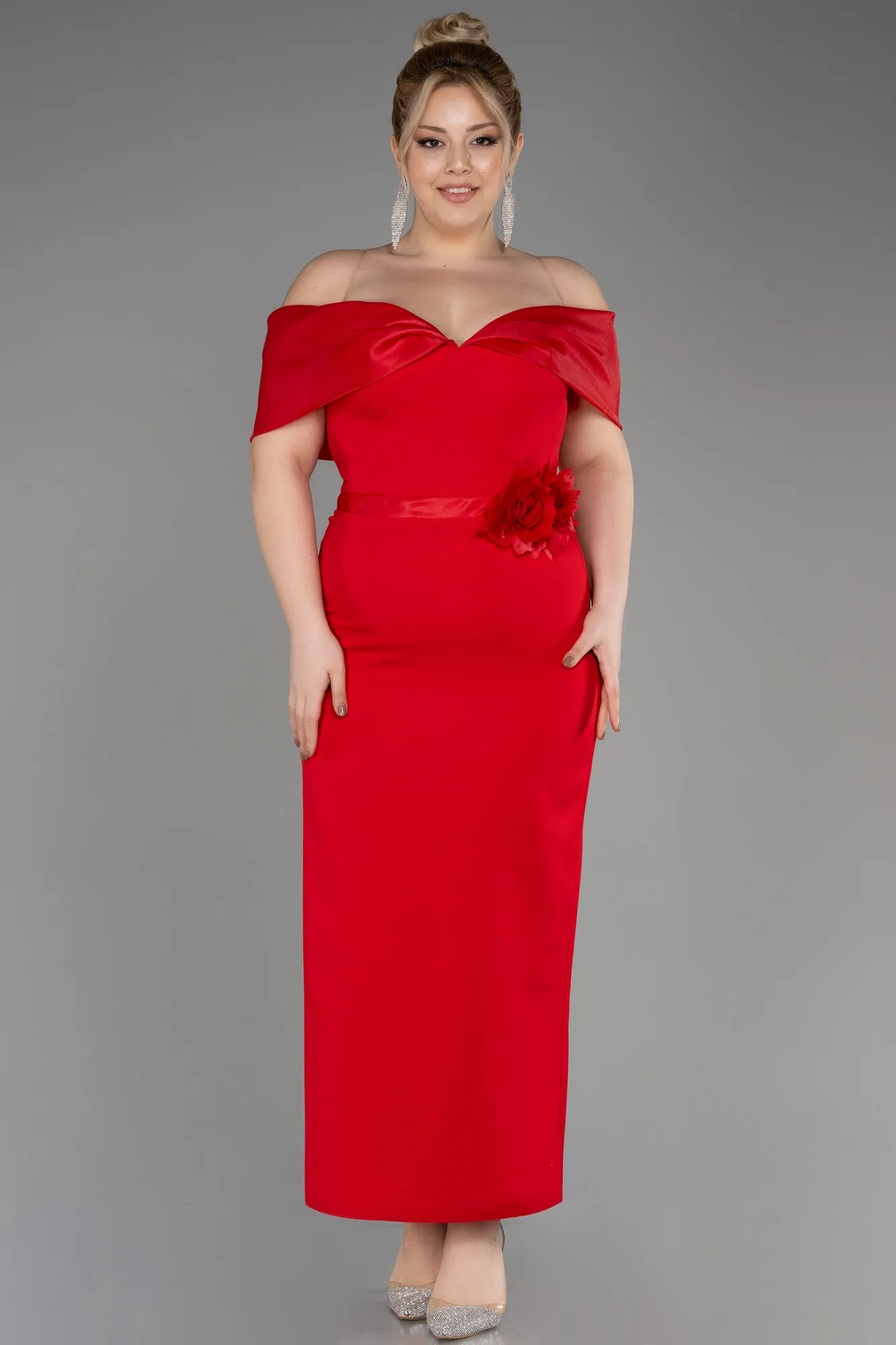 Red-Midi Plus Size Cocktail Dress ABK2015