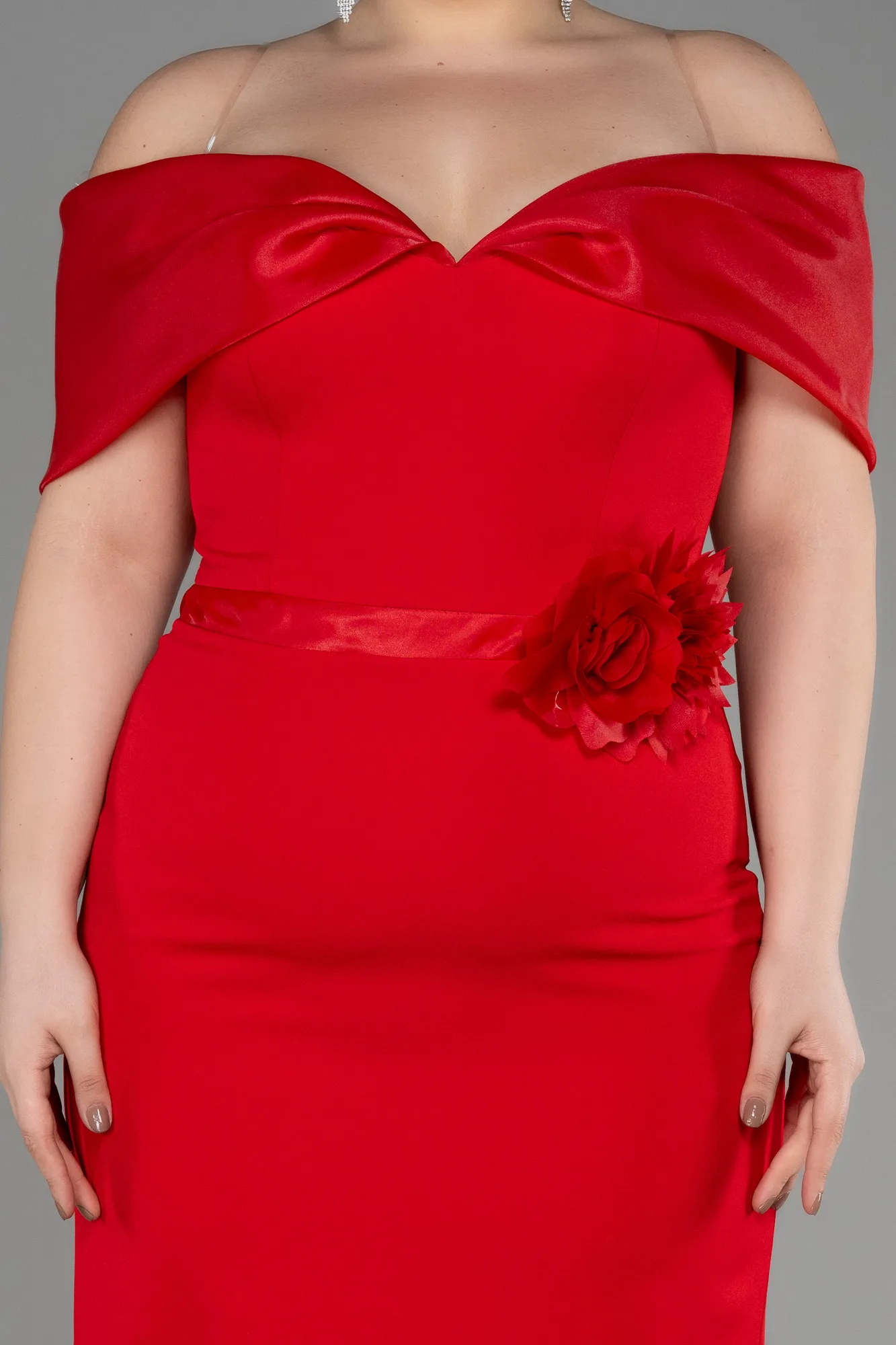 Red-Midi Plus Size Cocktail Dress ABK2015