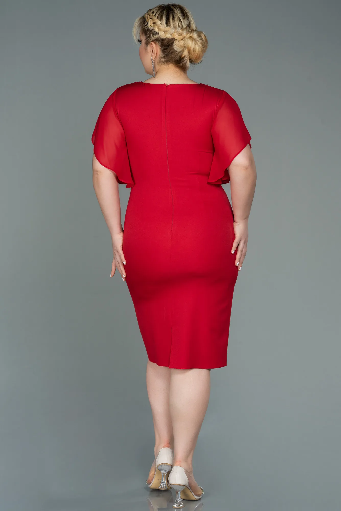 Red-Midi Plus Size Evening Dress ABK1626