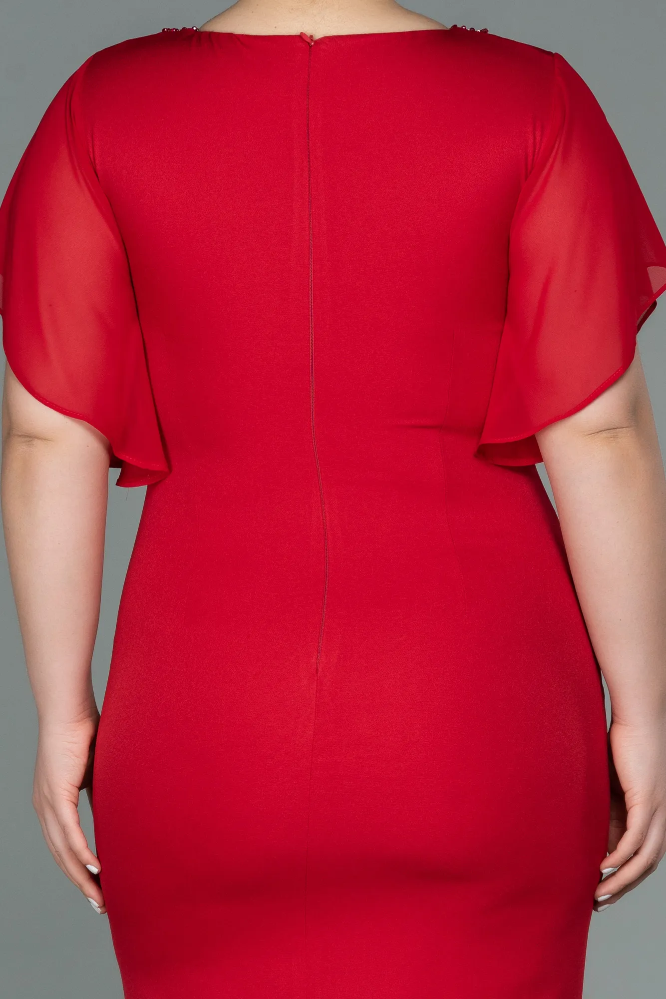 Red-Midi Plus Size Evening Dress ABK1626
