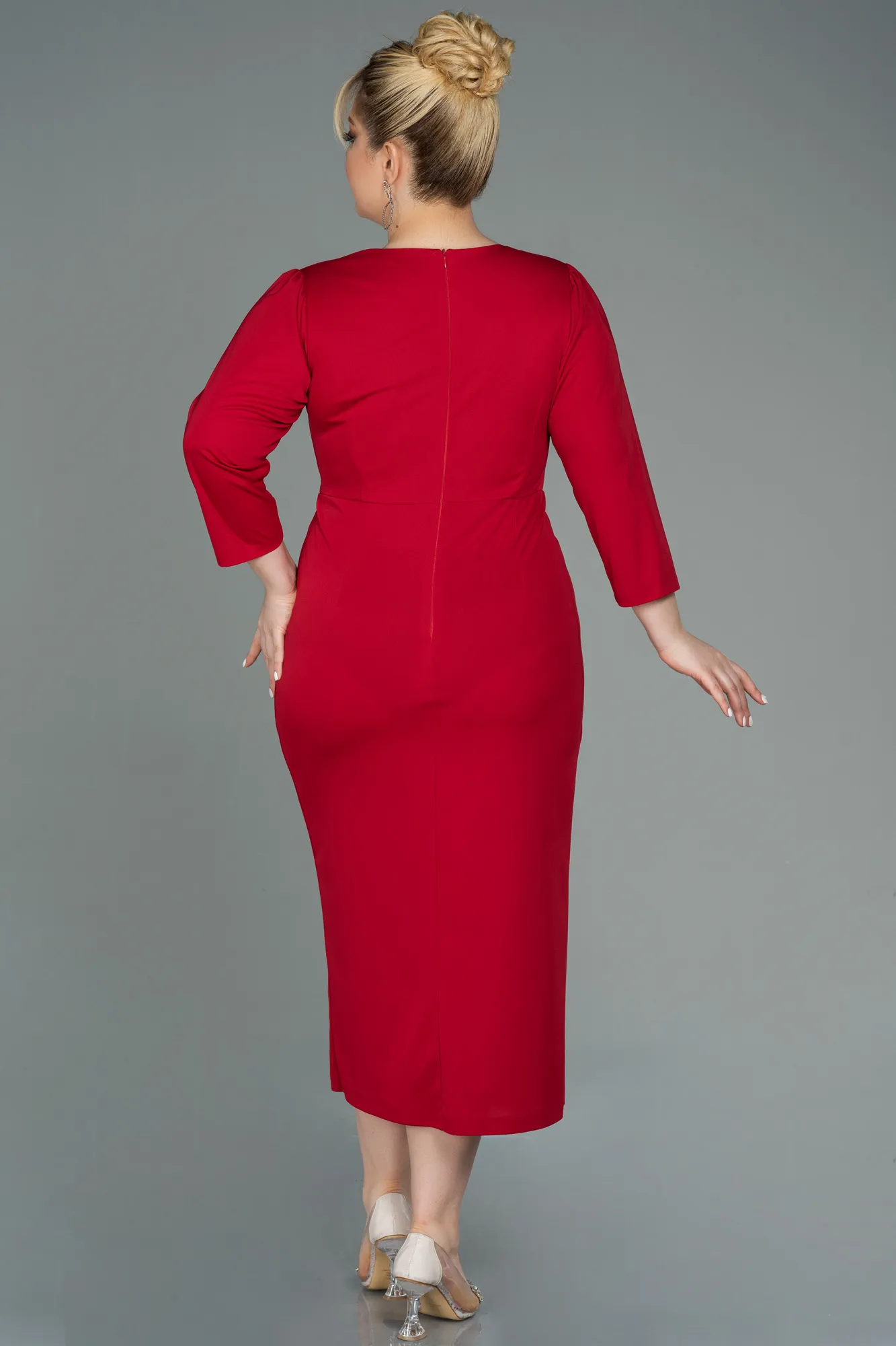Red-Midi Plus Size Evening Dress ABK1744