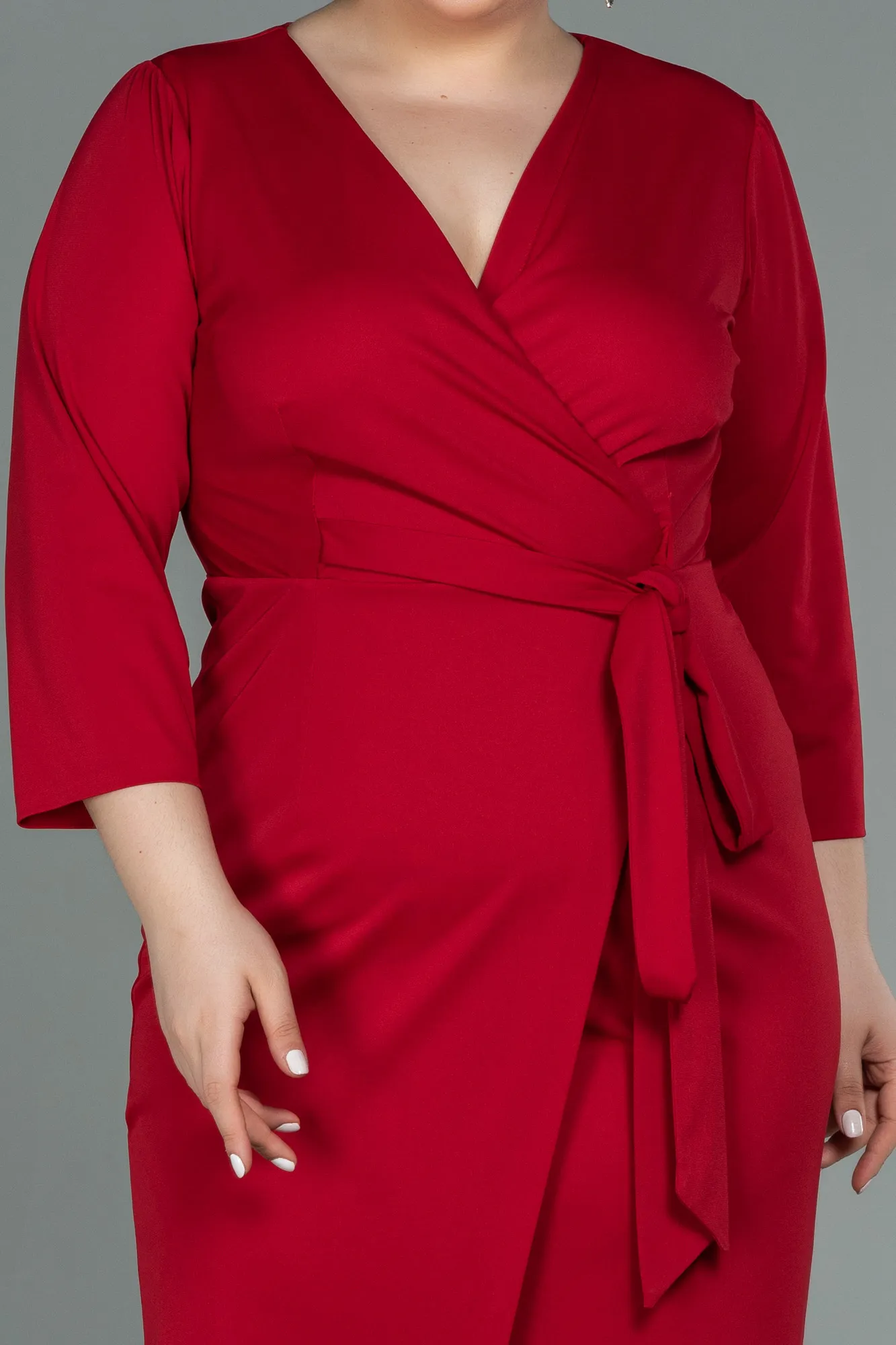 Red-Midi Plus Size Evening Dress ABK1744