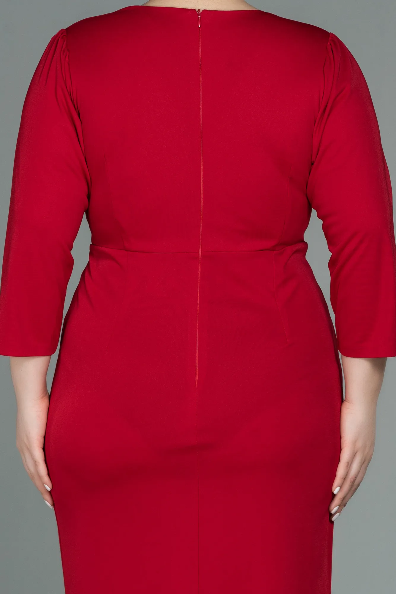 Red-Midi Plus Size Evening Dress ABK1744