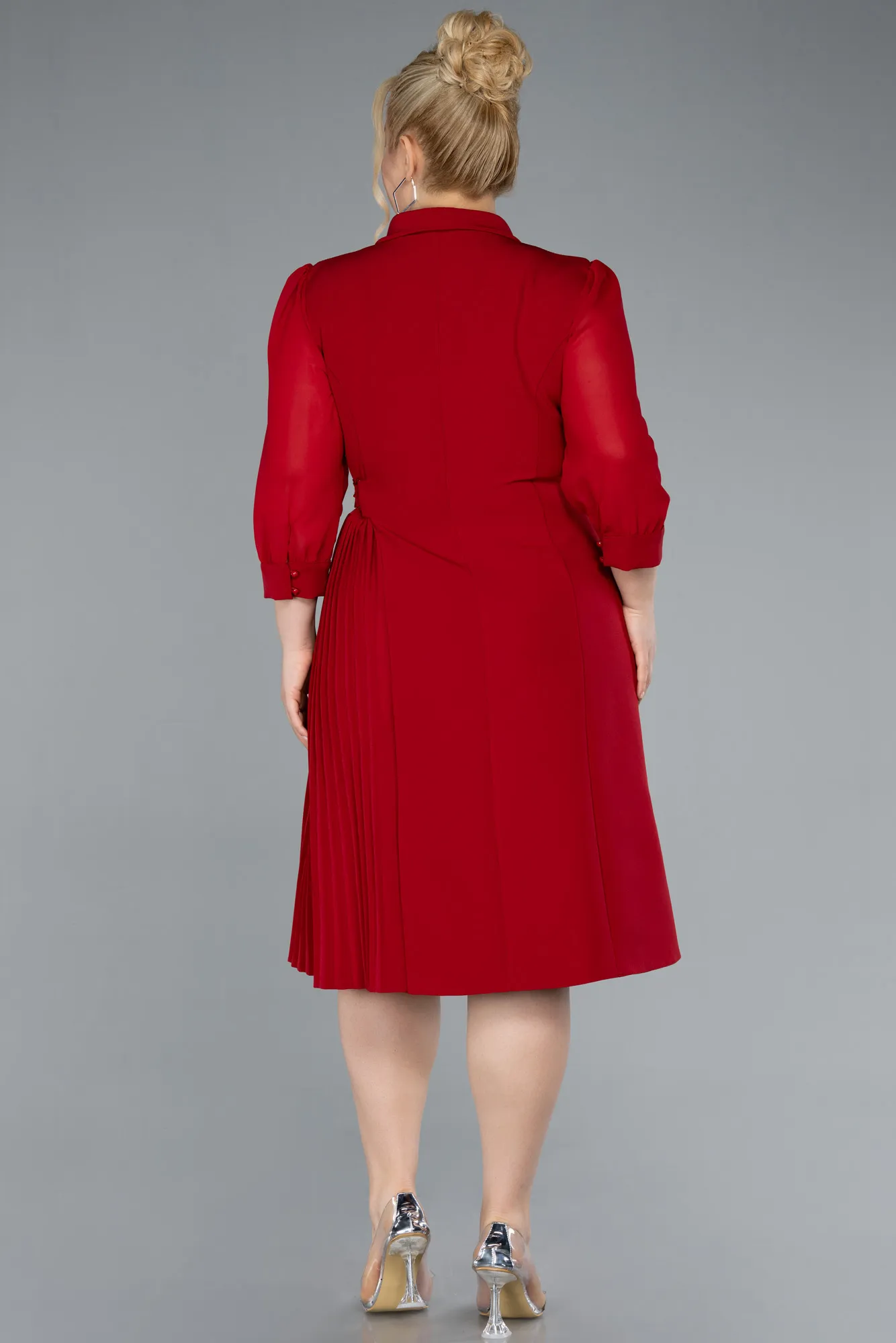 Red-Midi Plus Size Evening Dress ABK2283