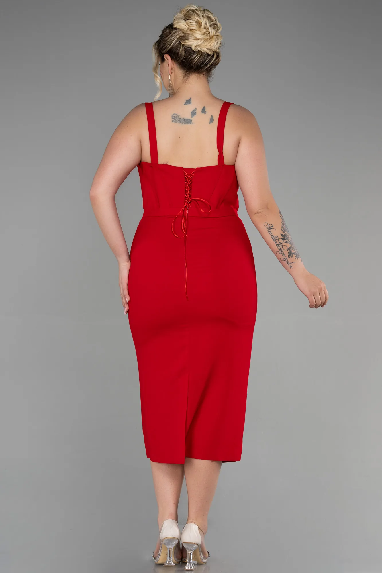 Red-Midi Plus Size Invitation Dress ABK1882