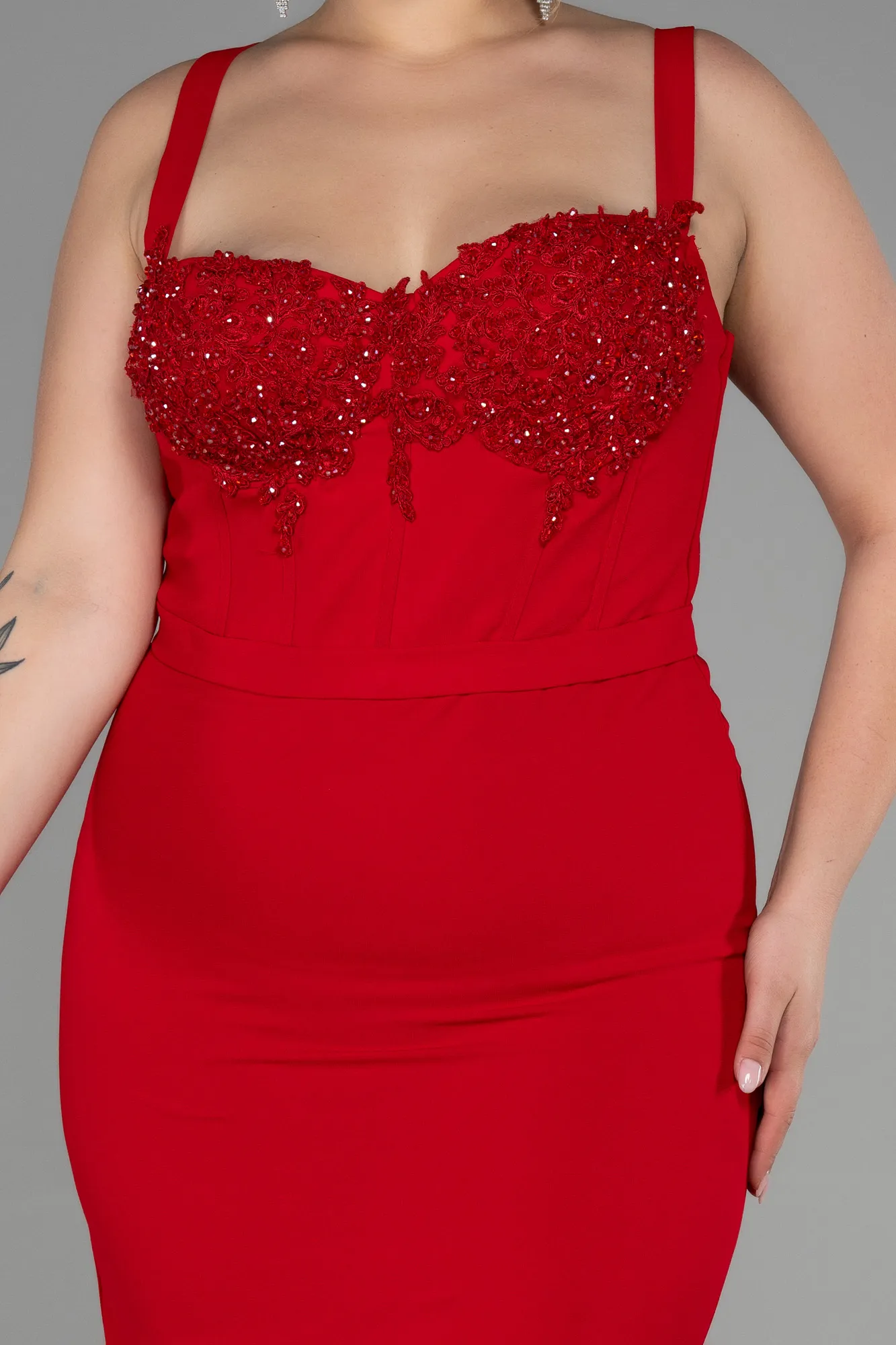 Red-Midi Plus Size Invitation Dress ABK1882