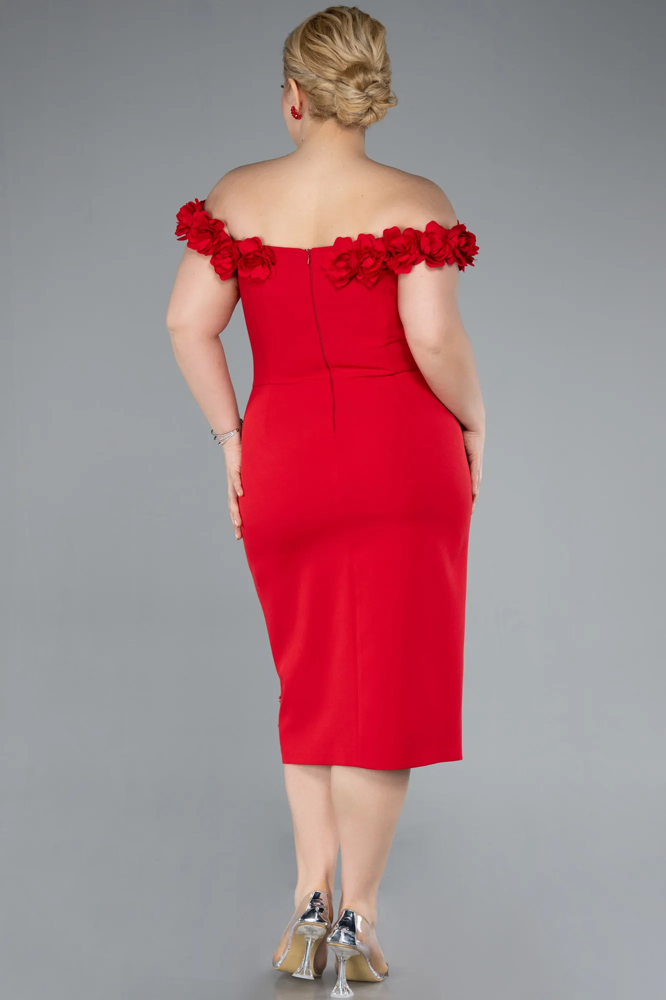 Red-Midi Plus Size Party Dress ABK2318