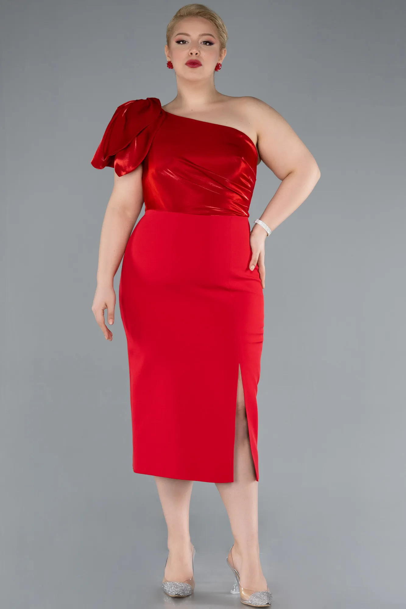 Red-Midi Plus Size Party Dress ABK2319