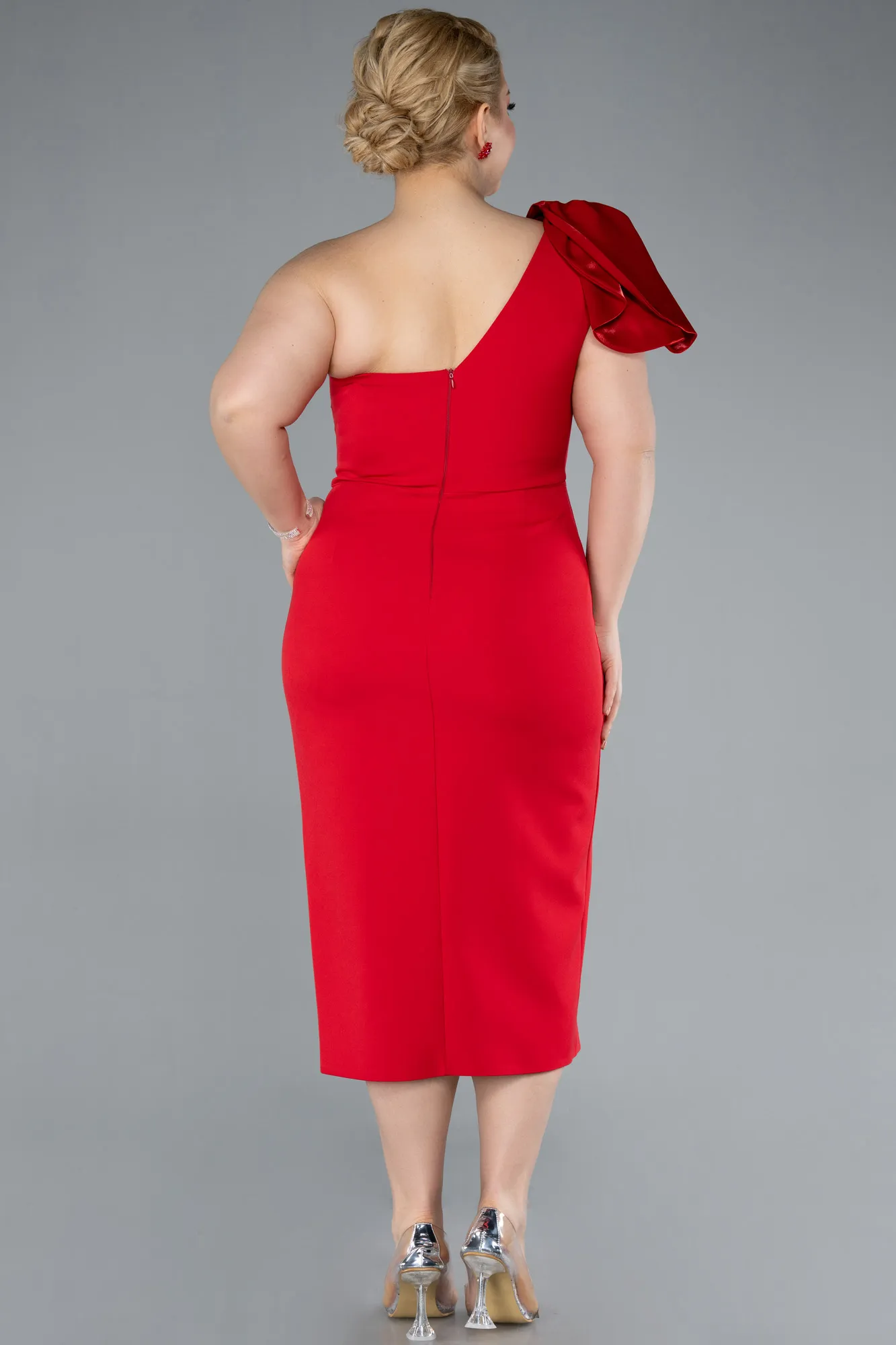 Red-Midi Plus Size Party Dress ABK2319