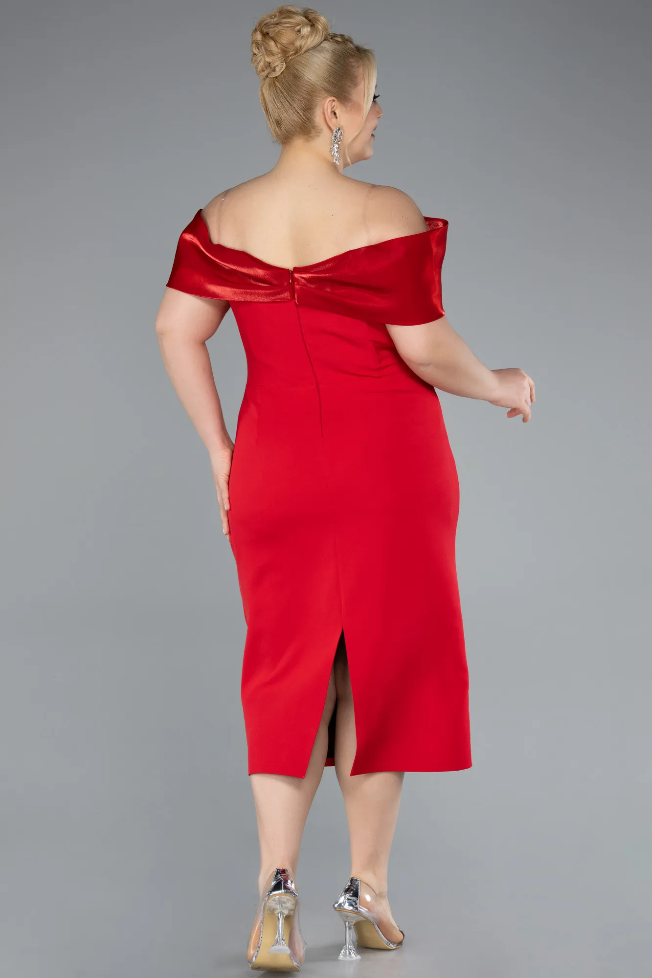 Red-Midi Plus Size Party Dress ABK2321