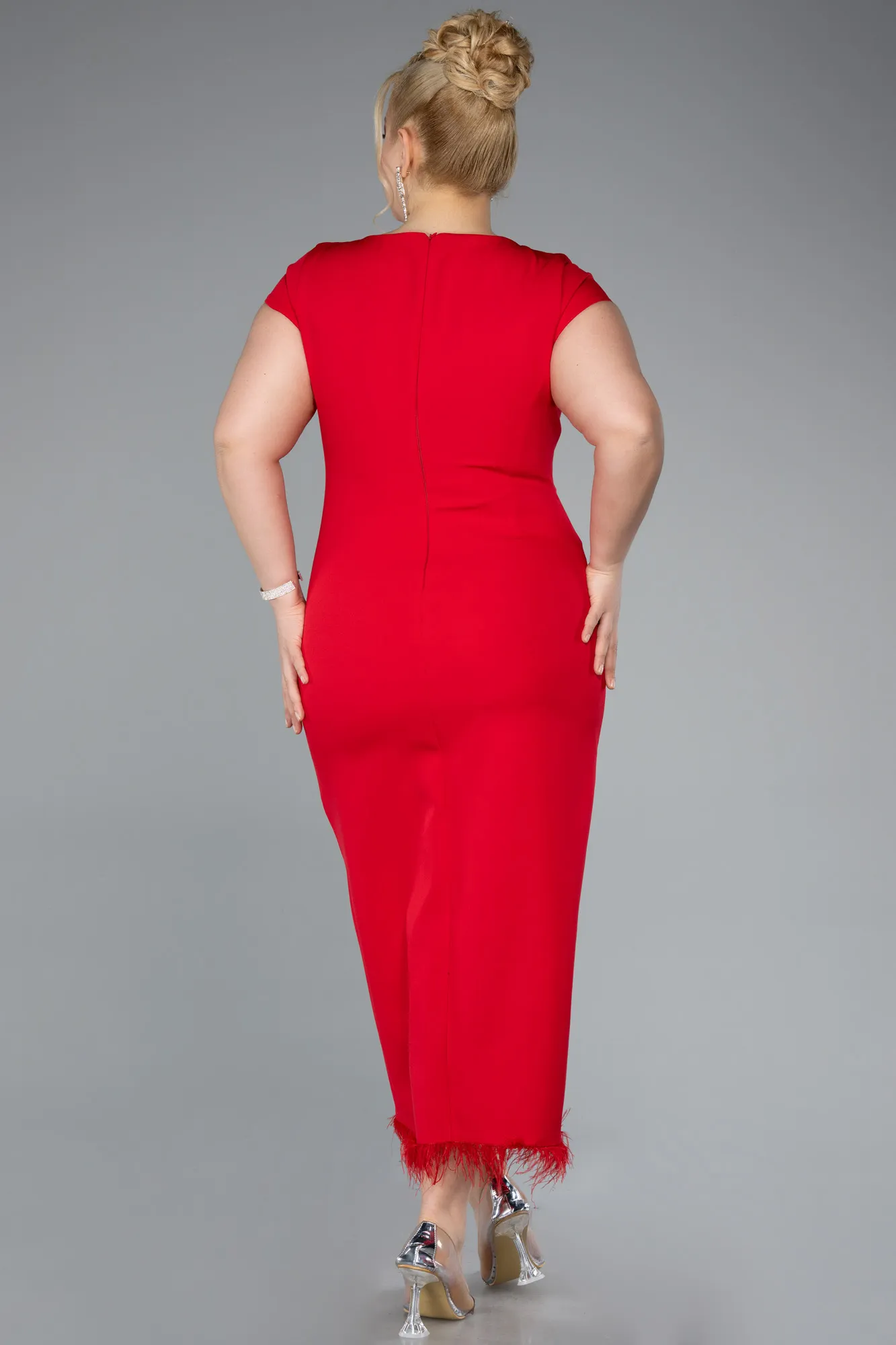 Red-Midi Plus Size Party Dress ABK2340