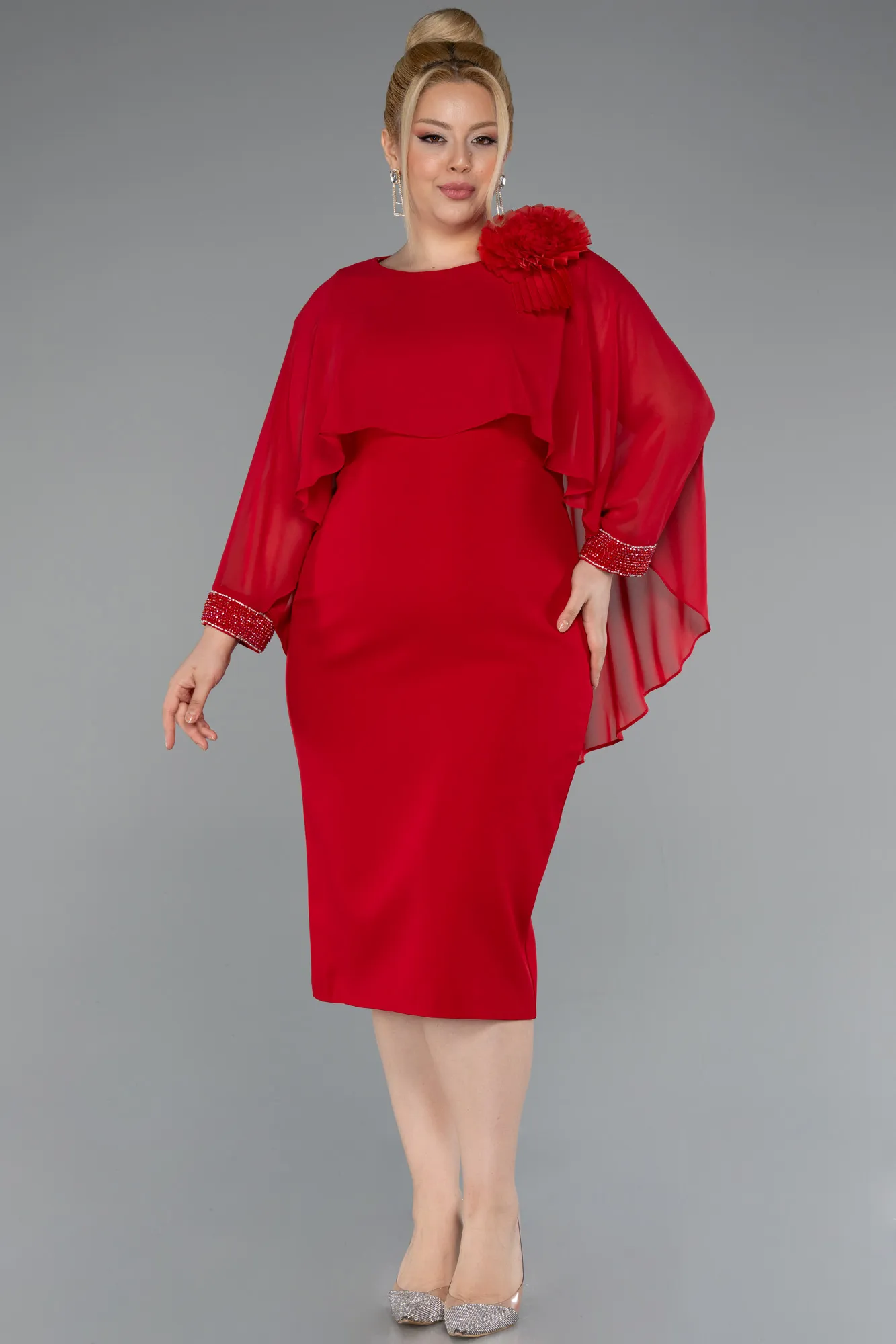 Red-Midi Plus Size Party Dress ABK2383
