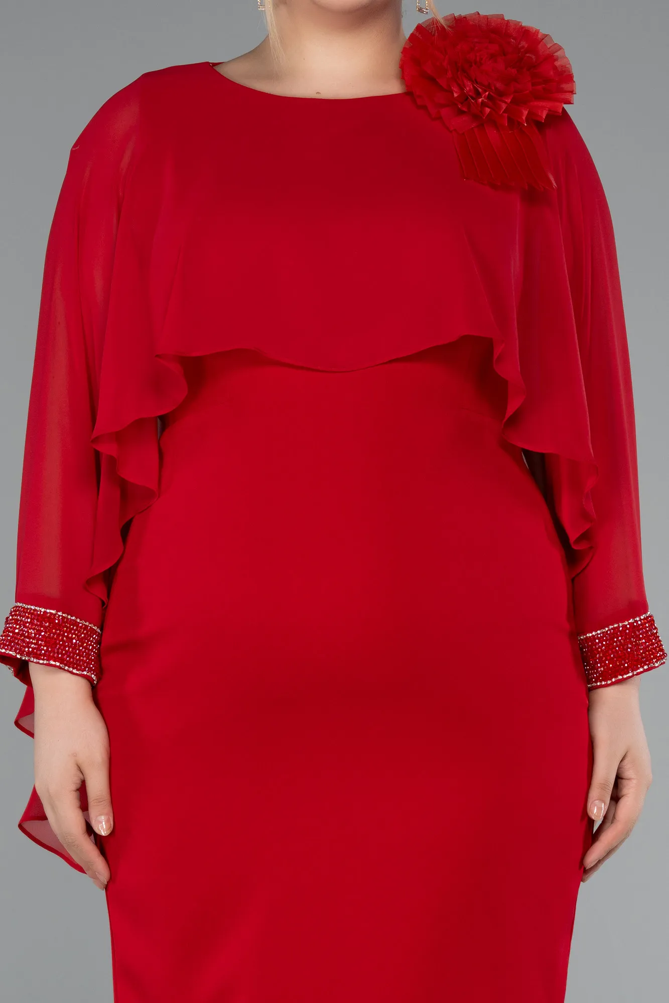 Red-Midi Plus Size Party Dress ABK2383