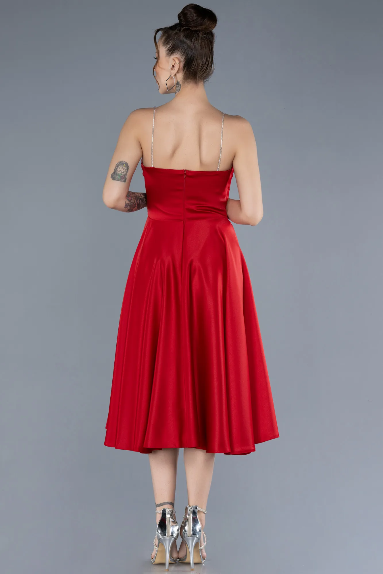Red-Midi Satin Cocktail Dress ABK2240