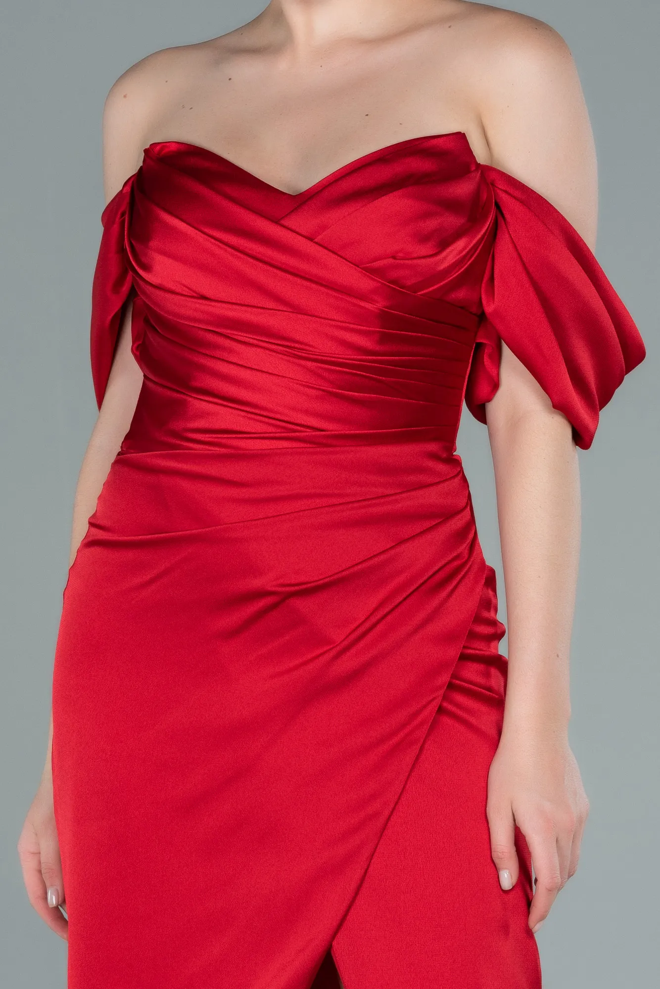 Red-Midi Satin Invitation Dress ABK1404