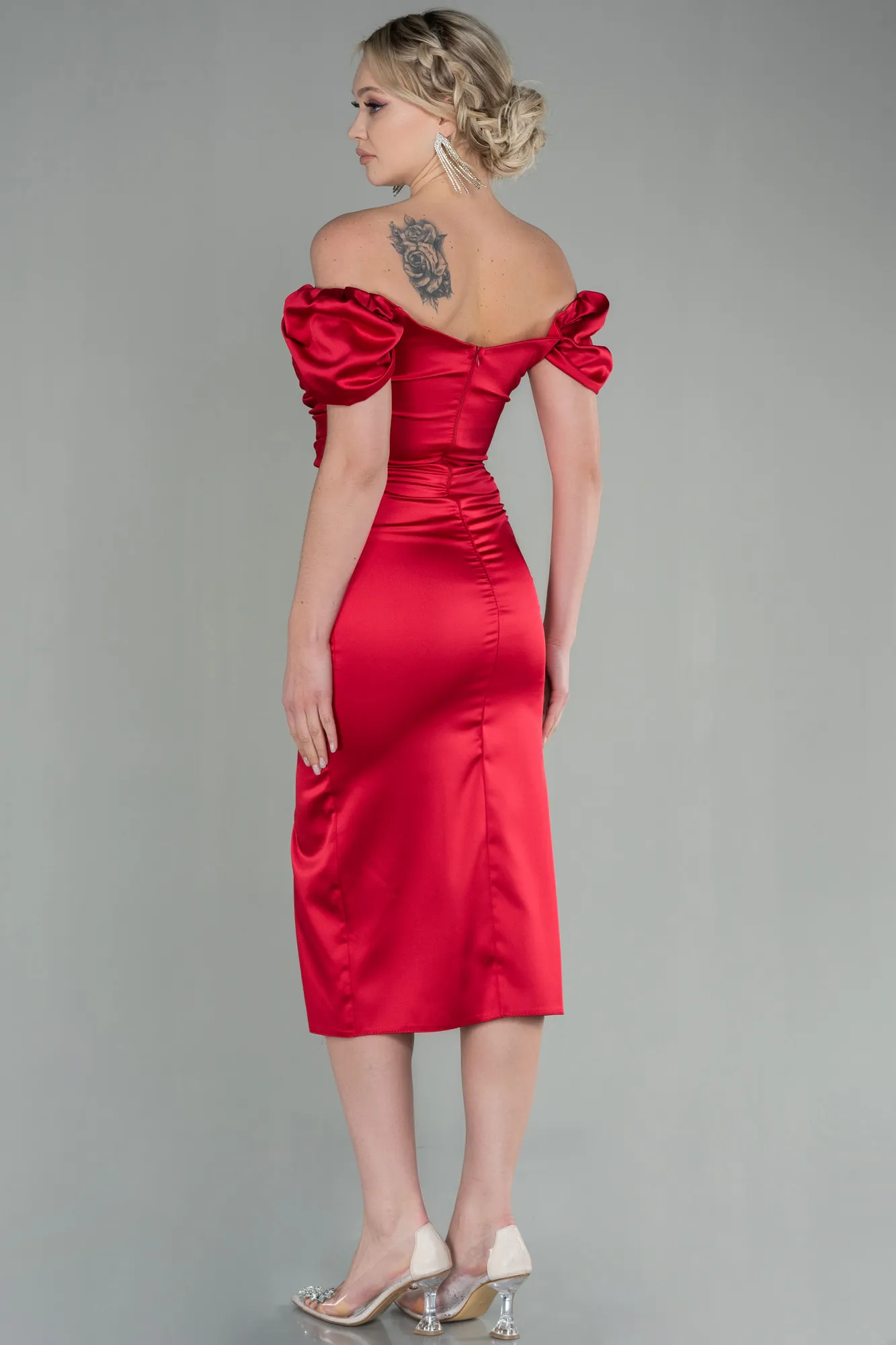 Red-Midi Satin Night Dress ABK1601