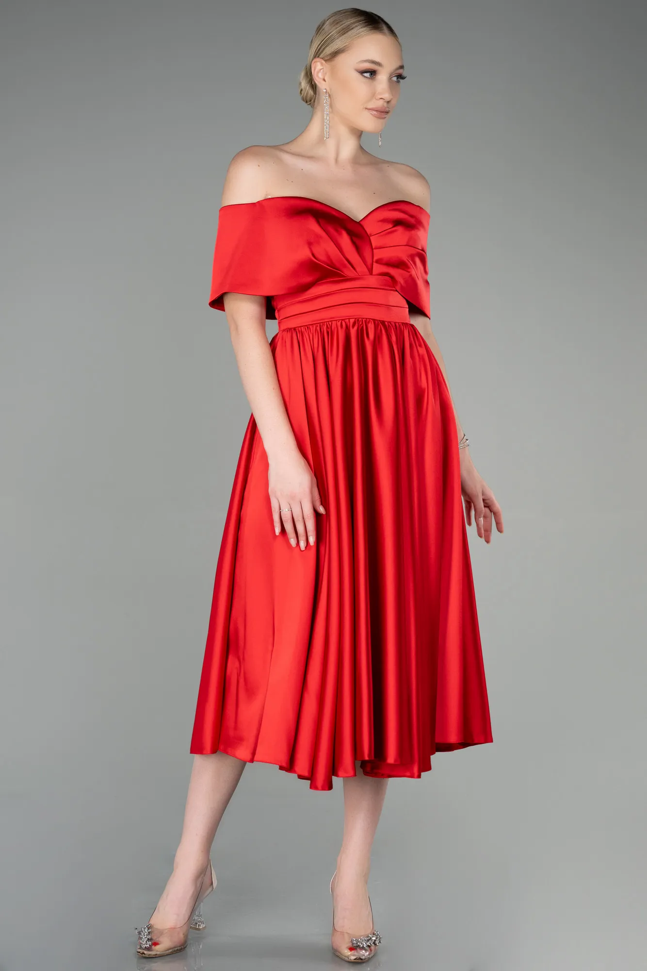 Red-Midi Satin Night Dress ABK1846