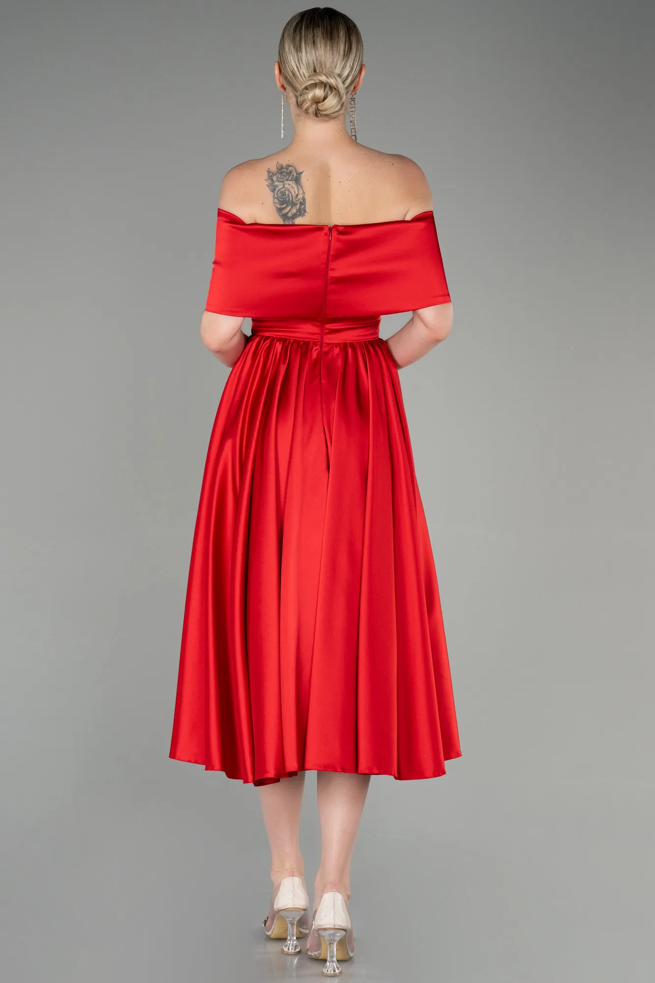 Red-Midi Satin Night Dress ABK1846