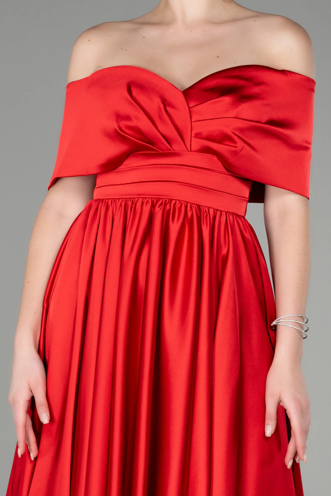 Red-Midi Satin Night Dress ABK1846