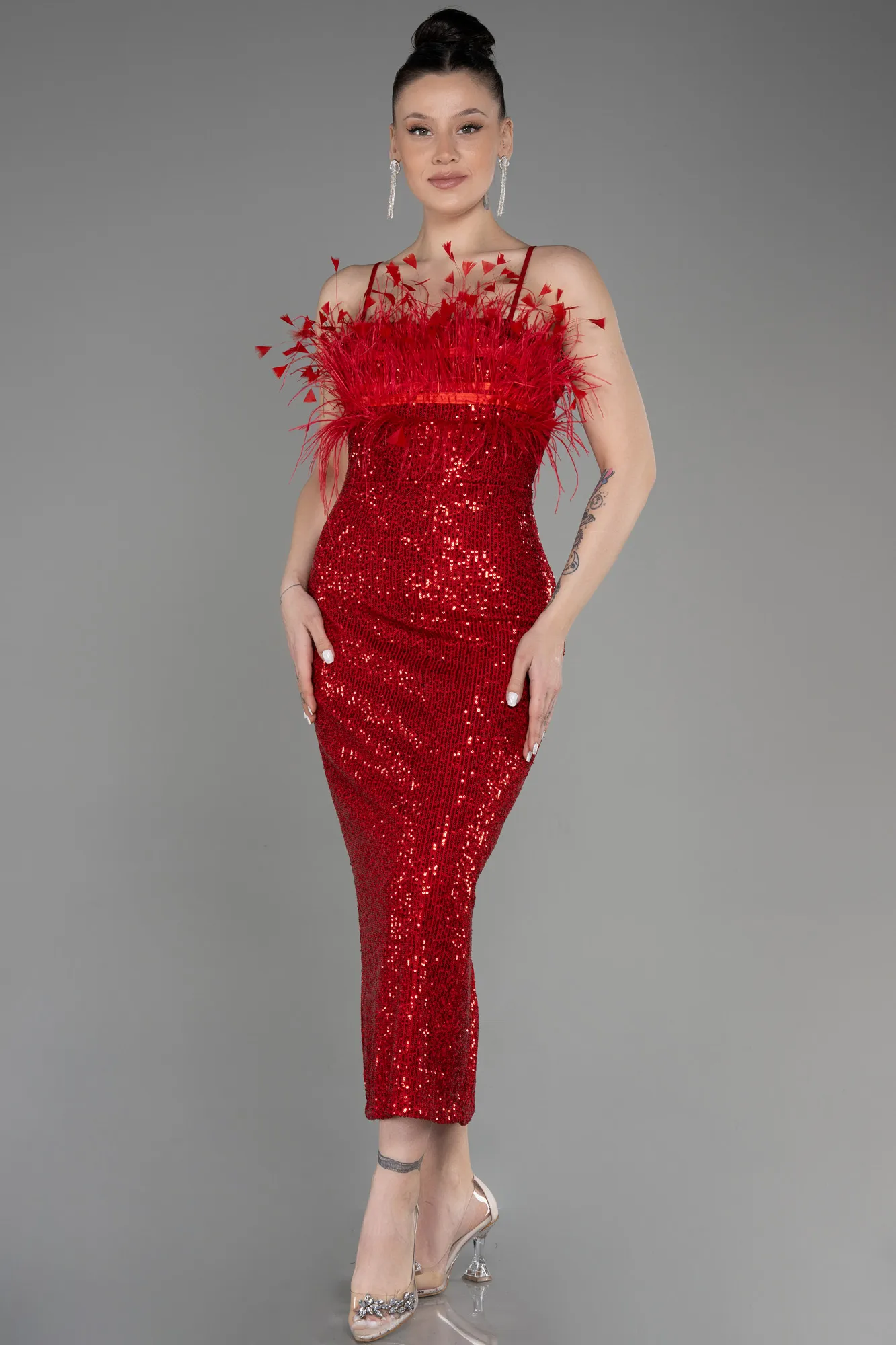 Red-Midi Scaly Cocktail Dress ABU3812