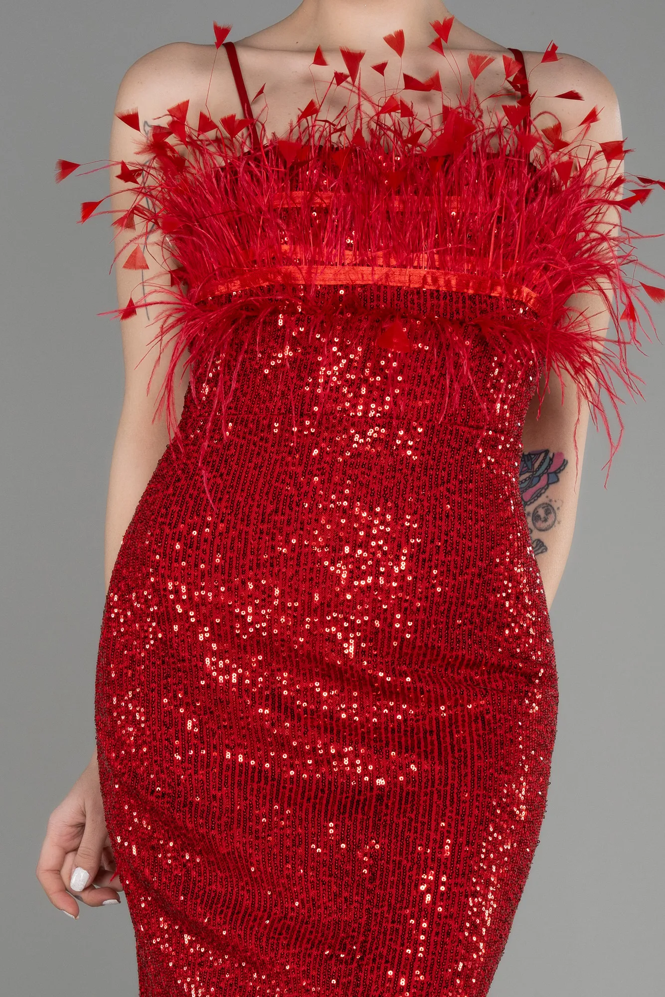 Red-Midi Scaly Cocktail Dress ABU3812