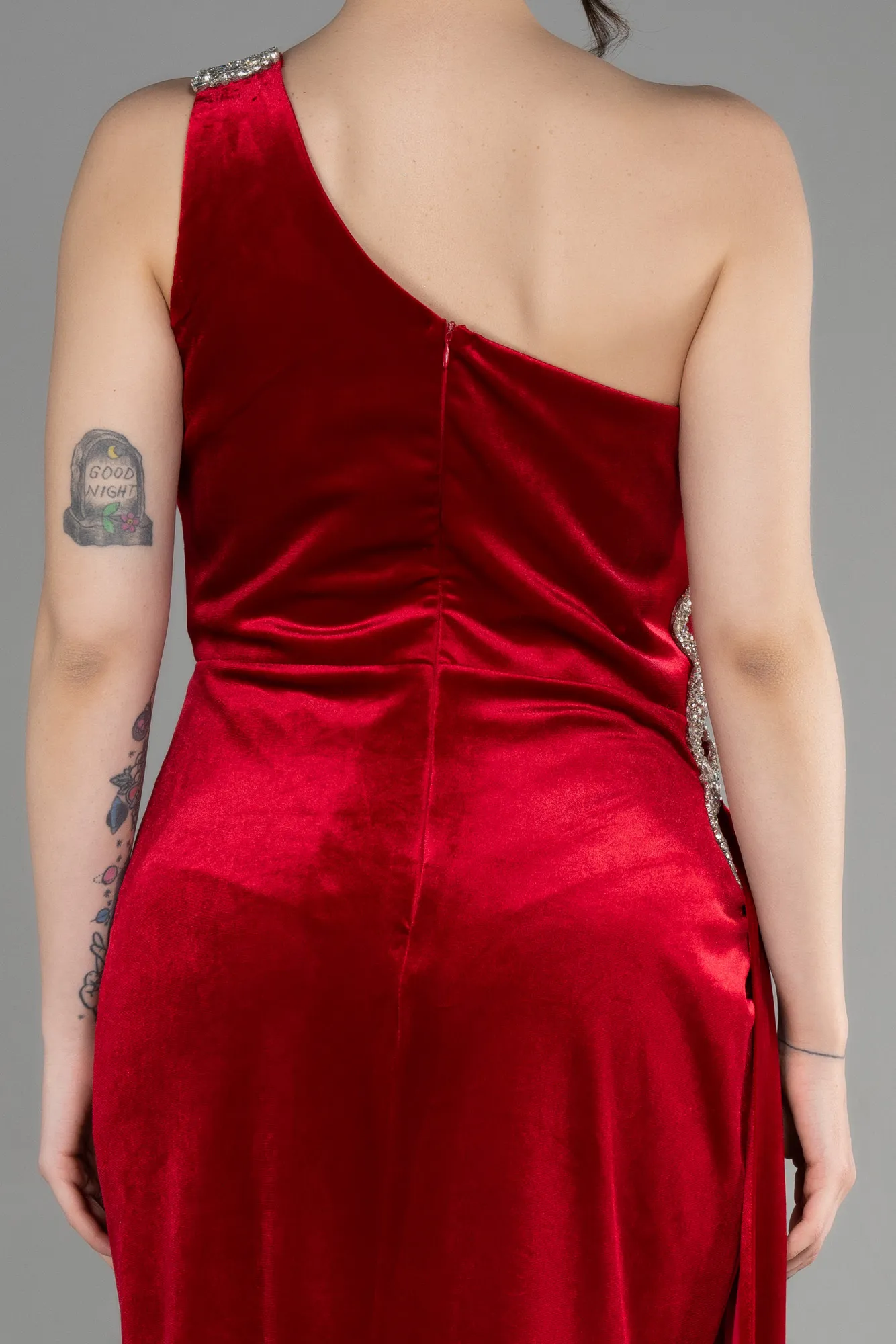 Red-Midi Velvet Evening Dress ABK1972