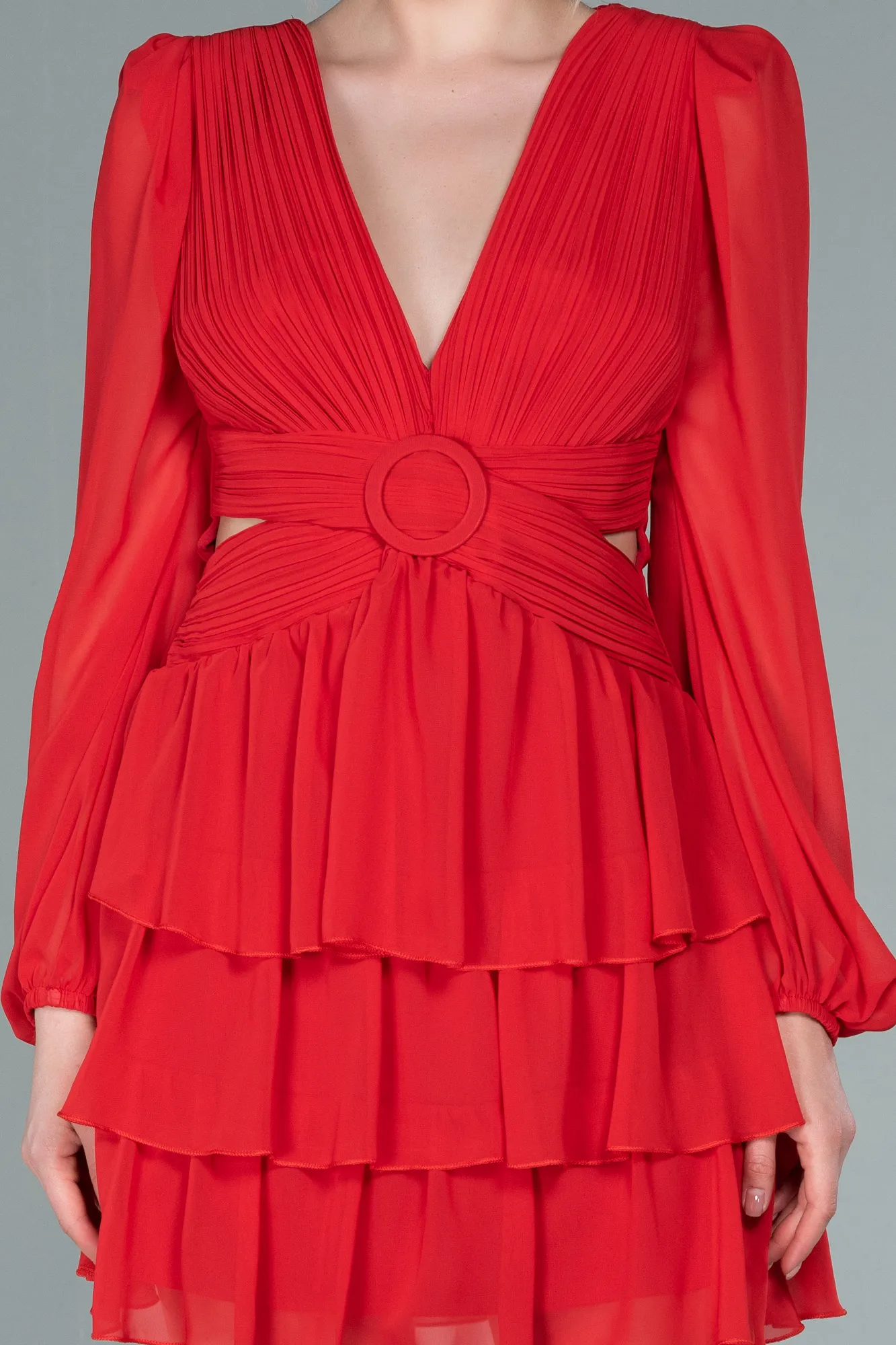 Red-Mini Chiffon Invitation Dress ABK1899