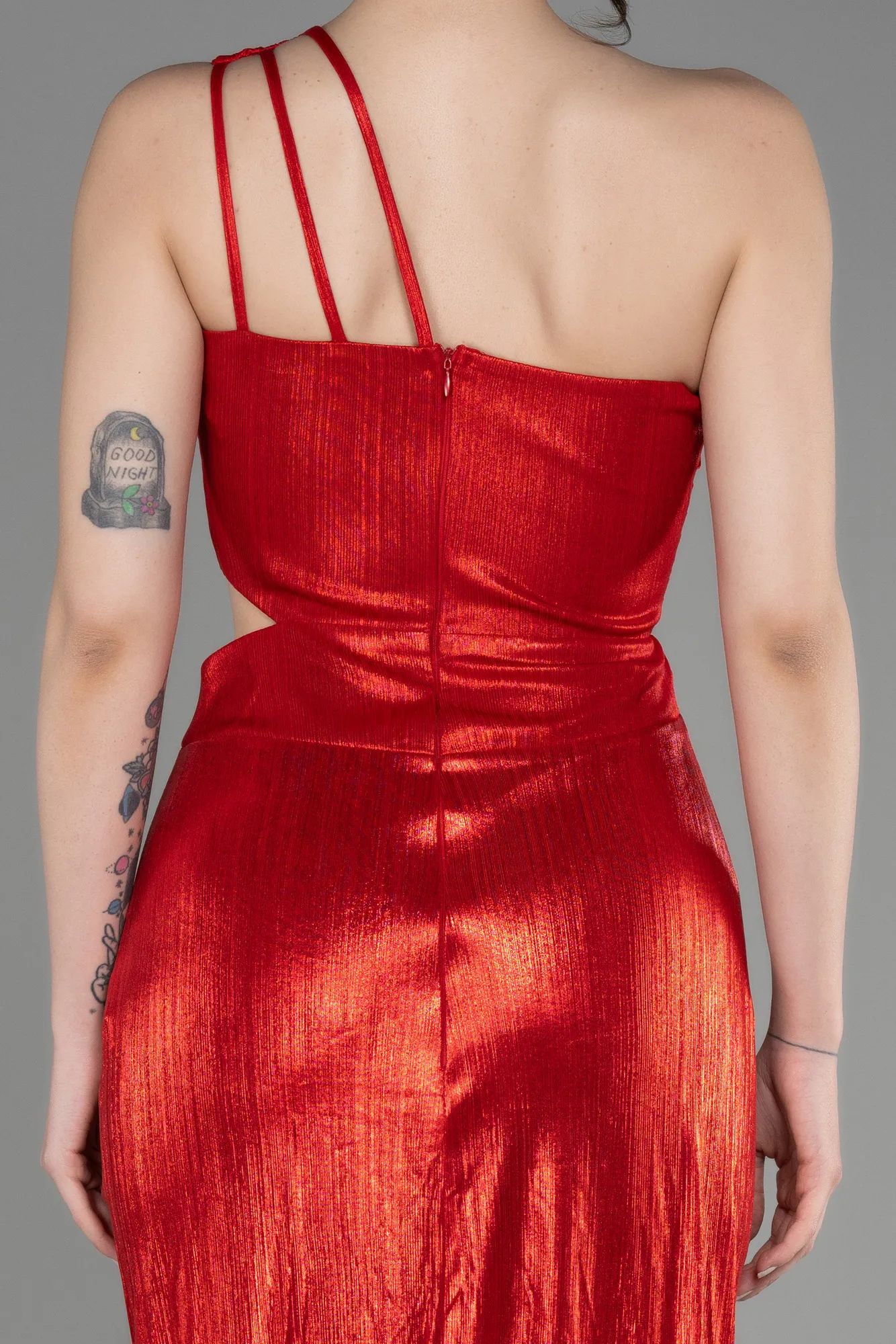 Red-One-Shoulder Slit Long Prom Dress ABU3848